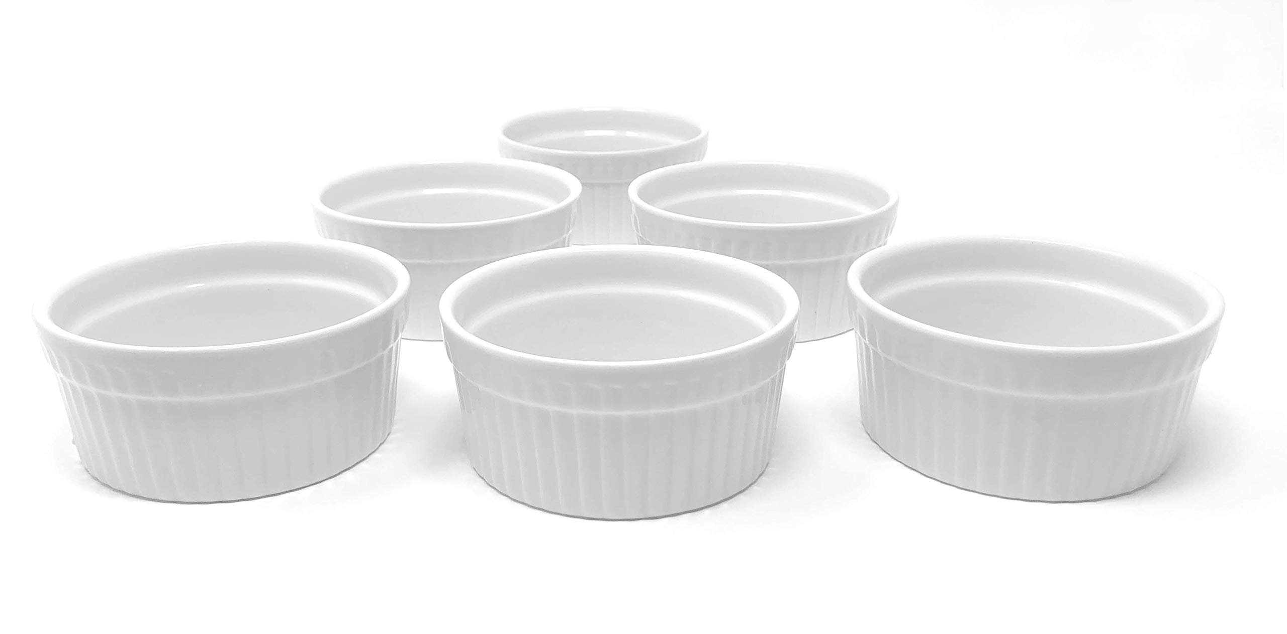 6-Piece Ceramic Ramekin Set - Non-Toxic White Porcelain Custard Cups, Oven-Safe Baking Dishes for Desserts, Dips & Snacks (3 oz) - Perfect for Creme Brulee, Souffles & Party Appetizers