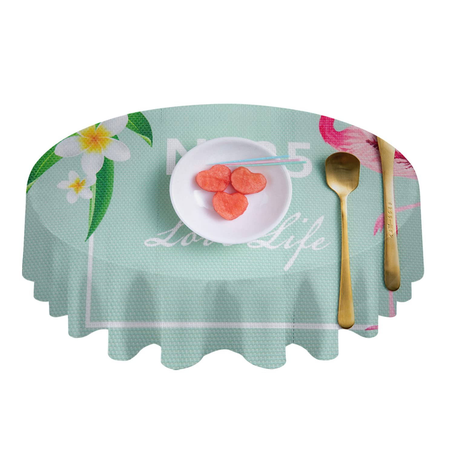 **Waterproof Flamingo Tablecloth - 54 Inch Round Vinyl Table Cover with Woven Design, Oil & Spill Proof - Perfect for Outdoor Dining, Camping, and Party Decor**