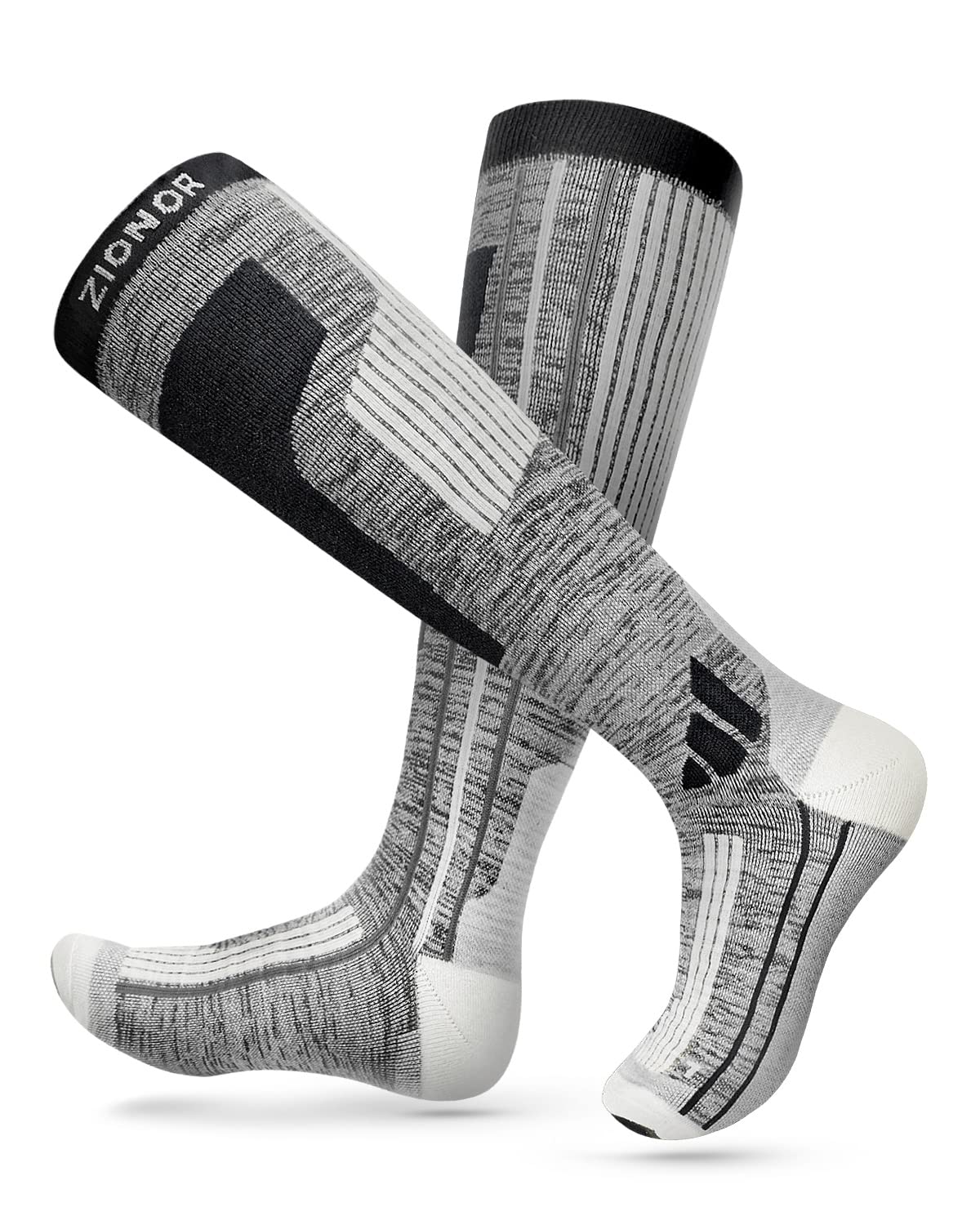 ZIONOR Merino Wool Ski Socks for Men & Women - Comfortable Over-the-Calf Thermal Snowboard Socks for Winter Sports & Cold Weather Activities