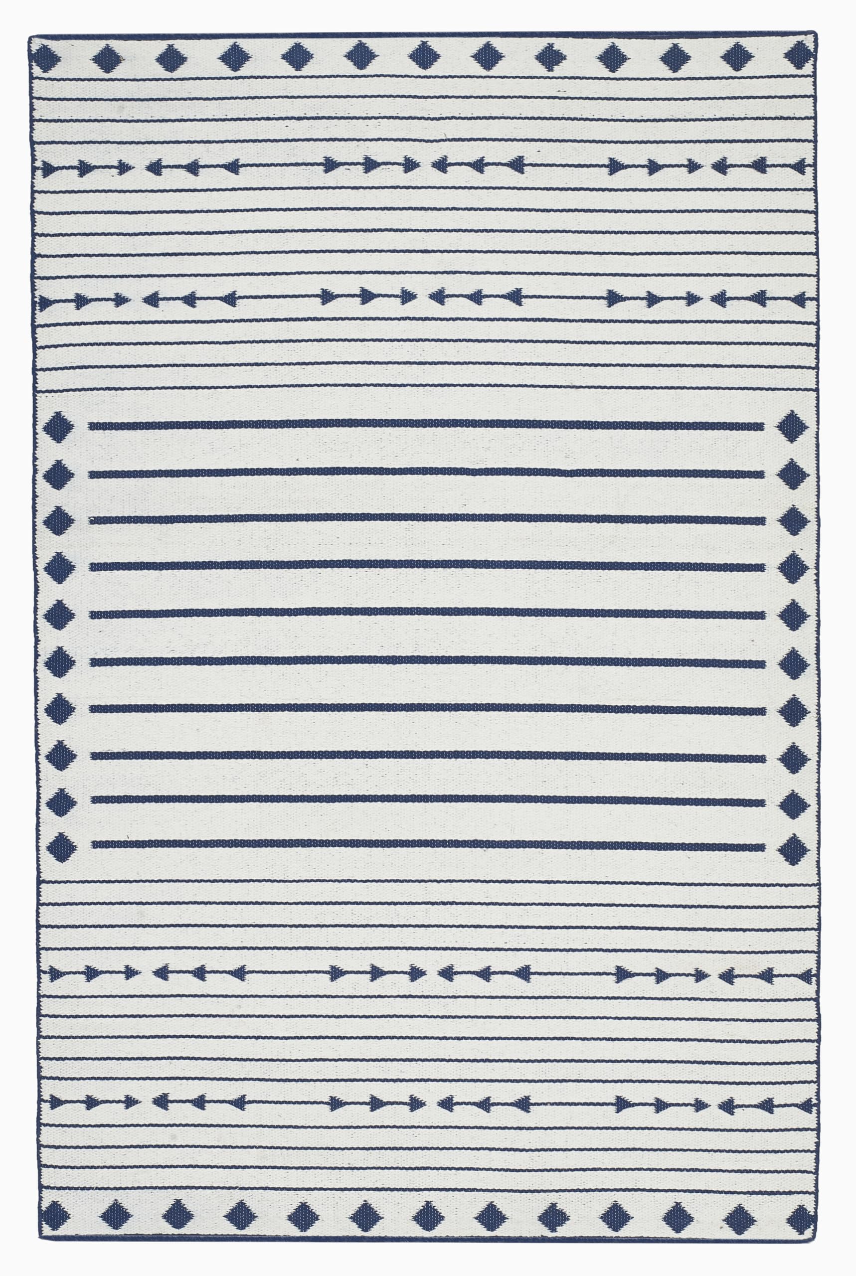 Fab Habitat Machine Washable Area Rug - Hand Woven, Stain & Pet Friendly, Reversible - Premium Recycled Polyester Yarn - Aztec Kilim Design - Navy/White - 4x6 ft - Perfect for Bedroom & Living Room Decor - Durable Floor Covering for High Traffic Areas