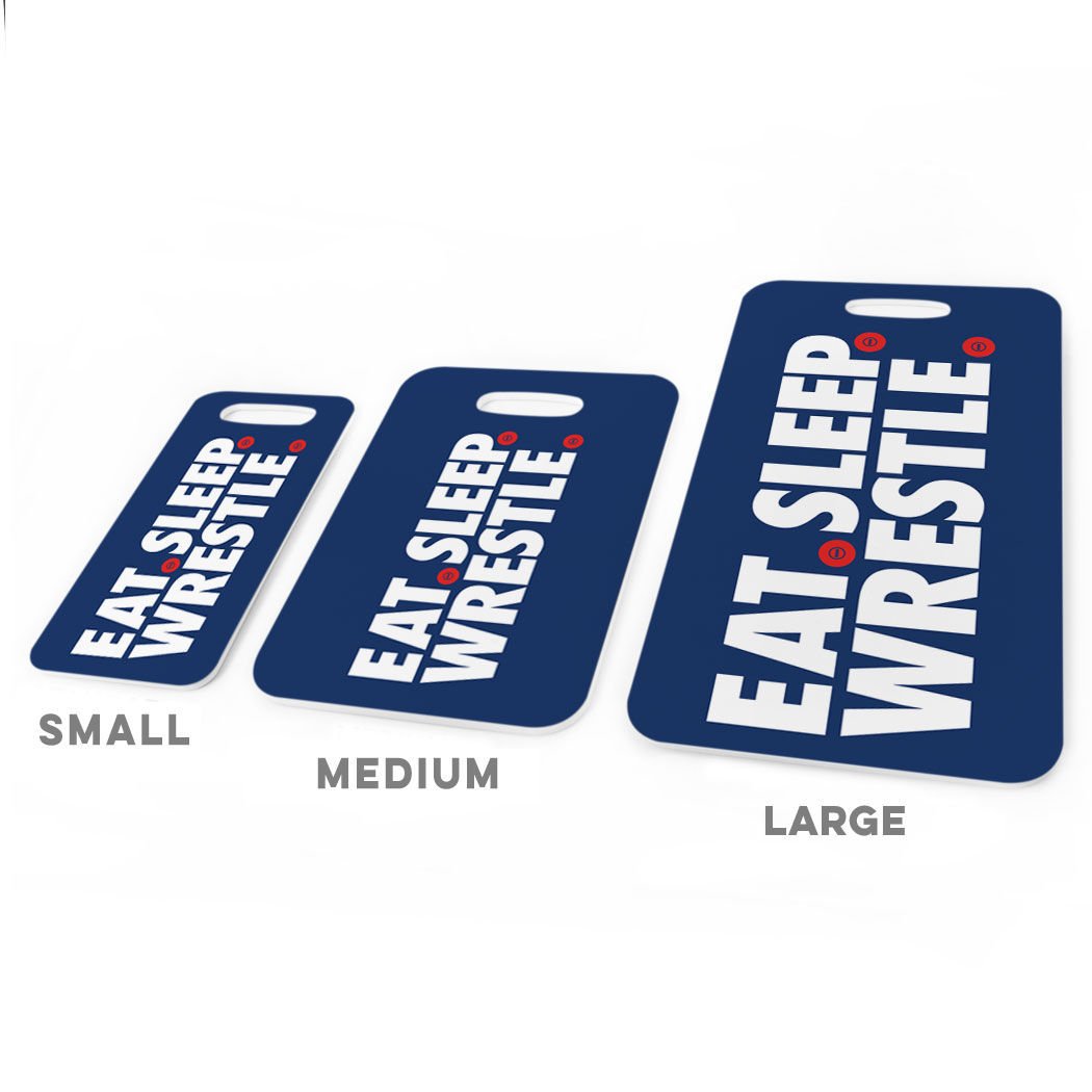 Custom Wrestling Luggage Tag - Eat Sleep Wrestle Design with Personal Info on Back - Small Navy Blue - Perfect for Gym Bags, Travel Suitcases & Sports Equipment