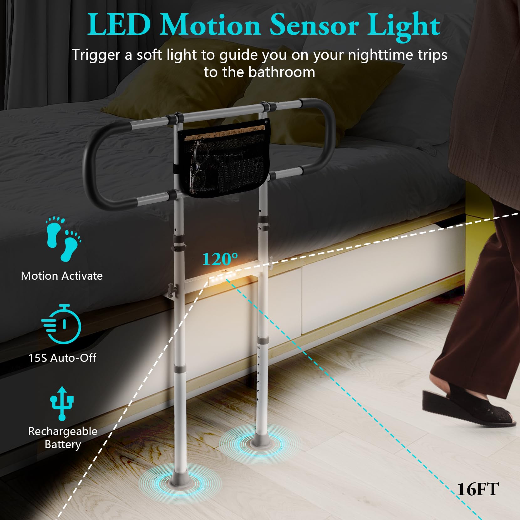 **Adjustable Bed Safety Rails for Elderly Adults - Bed Assist Handrail with Grab Bar for Seniors - Fits King, Queen, Full & Twin Beds - Ideal for Home Care, Fall Prevention & Mobility Support**