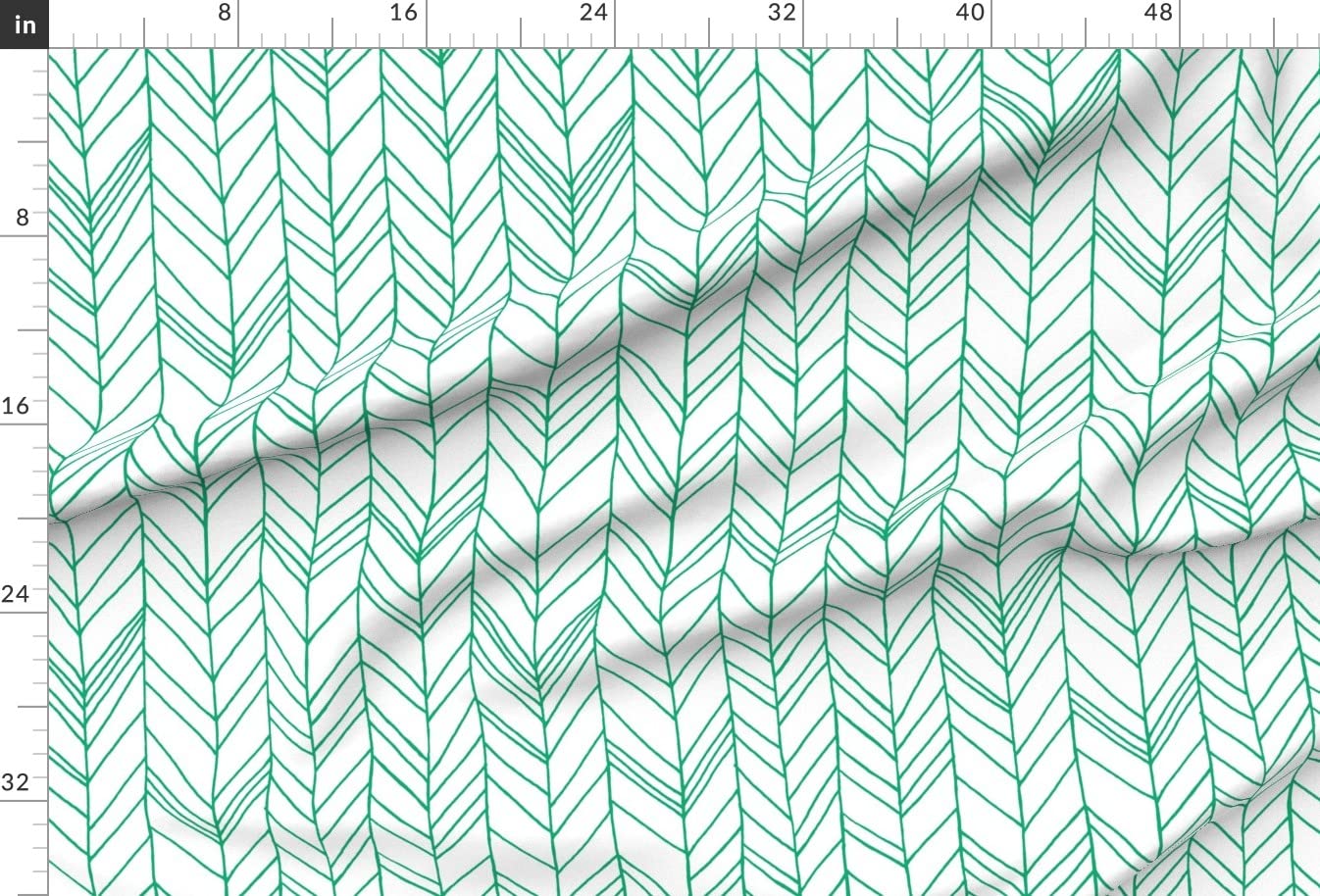 Premium Spoonflower Fabric - Soft White & Green Feather Chevron Herringbone Pattern Printed on Minky Fabric by The Yard - Perfect for Sewing Baby Blankets, Quilt Backing, Plush Toys & Nursery Decor
