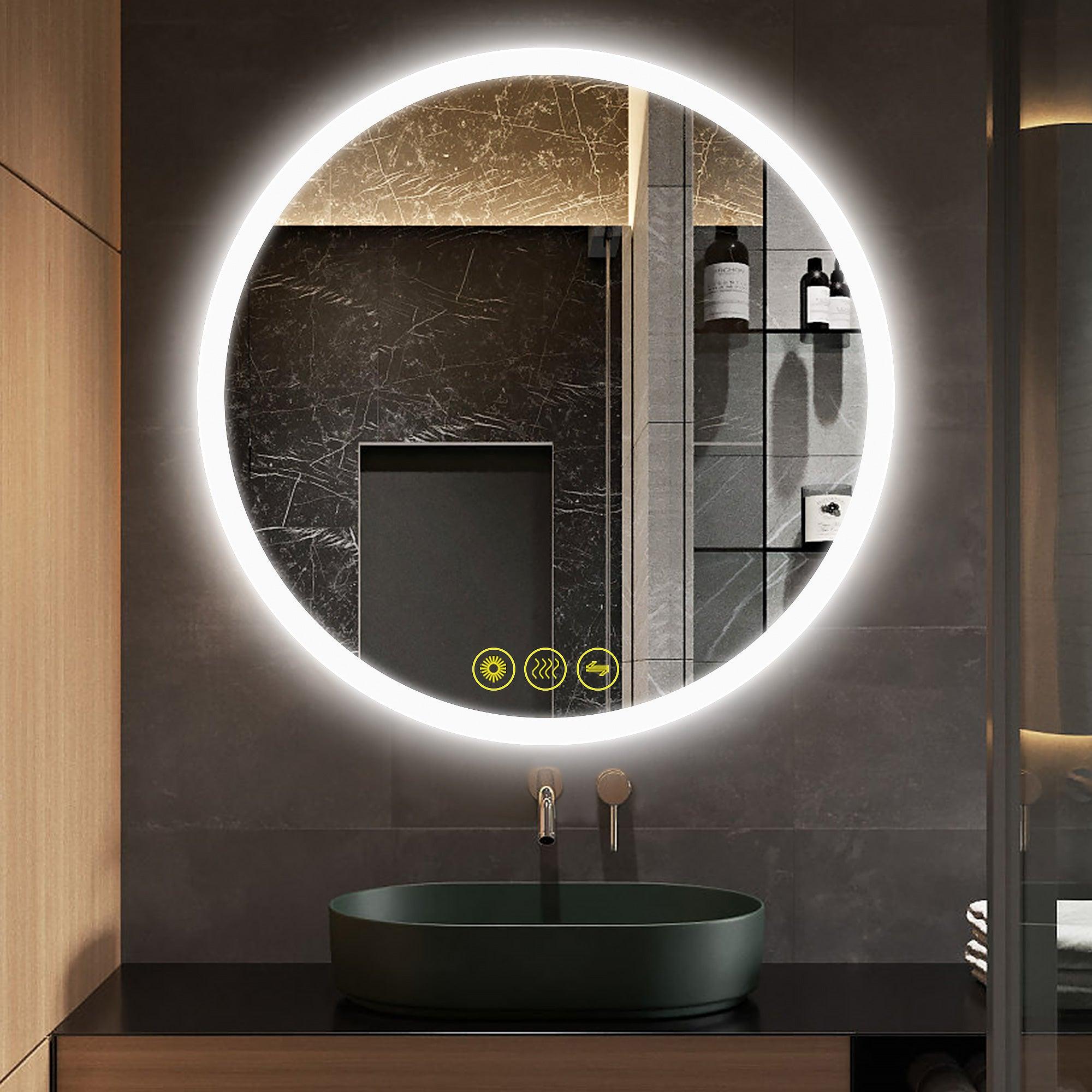 SmartReflect Modern Round LED Dimmable Anti-Fog Frameless Bathroom Vanity Mirror - Perfect for Makeup, Shaving & Home Decor - Waterproof & Energy-Efficient Bathroom Lighting Solution