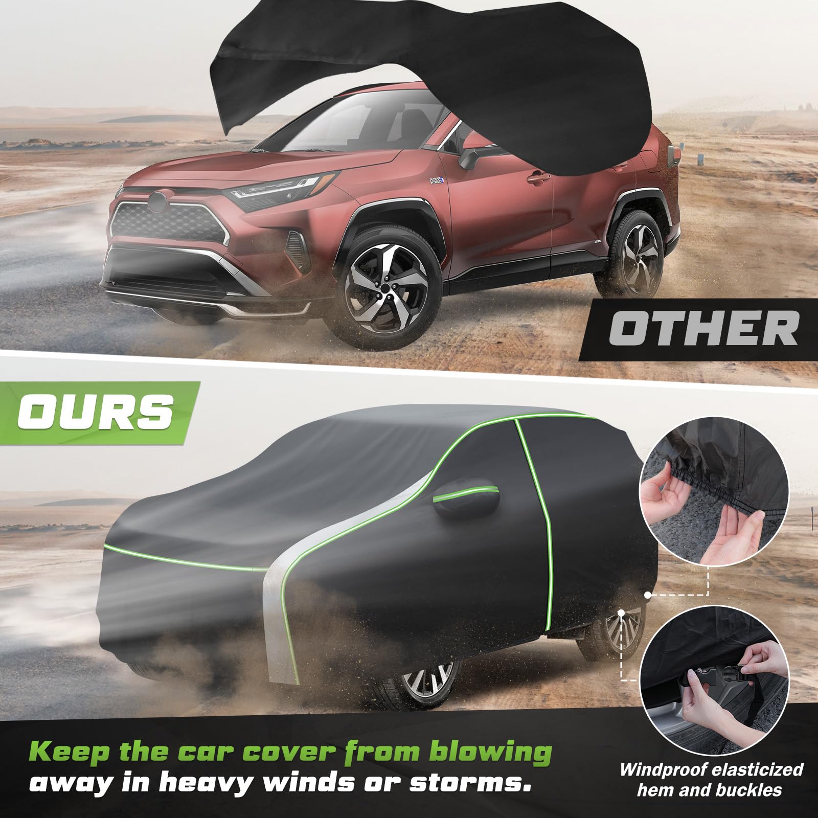 Mixsuper All-Weather Waterproof Car Cover for Toyota RAV4 (1994-2025) - Full Protection Outdoor Car Cover with Zipper Door & Reflective Strips - Perfect for Parking, Travel, and Extreme Weather Protection