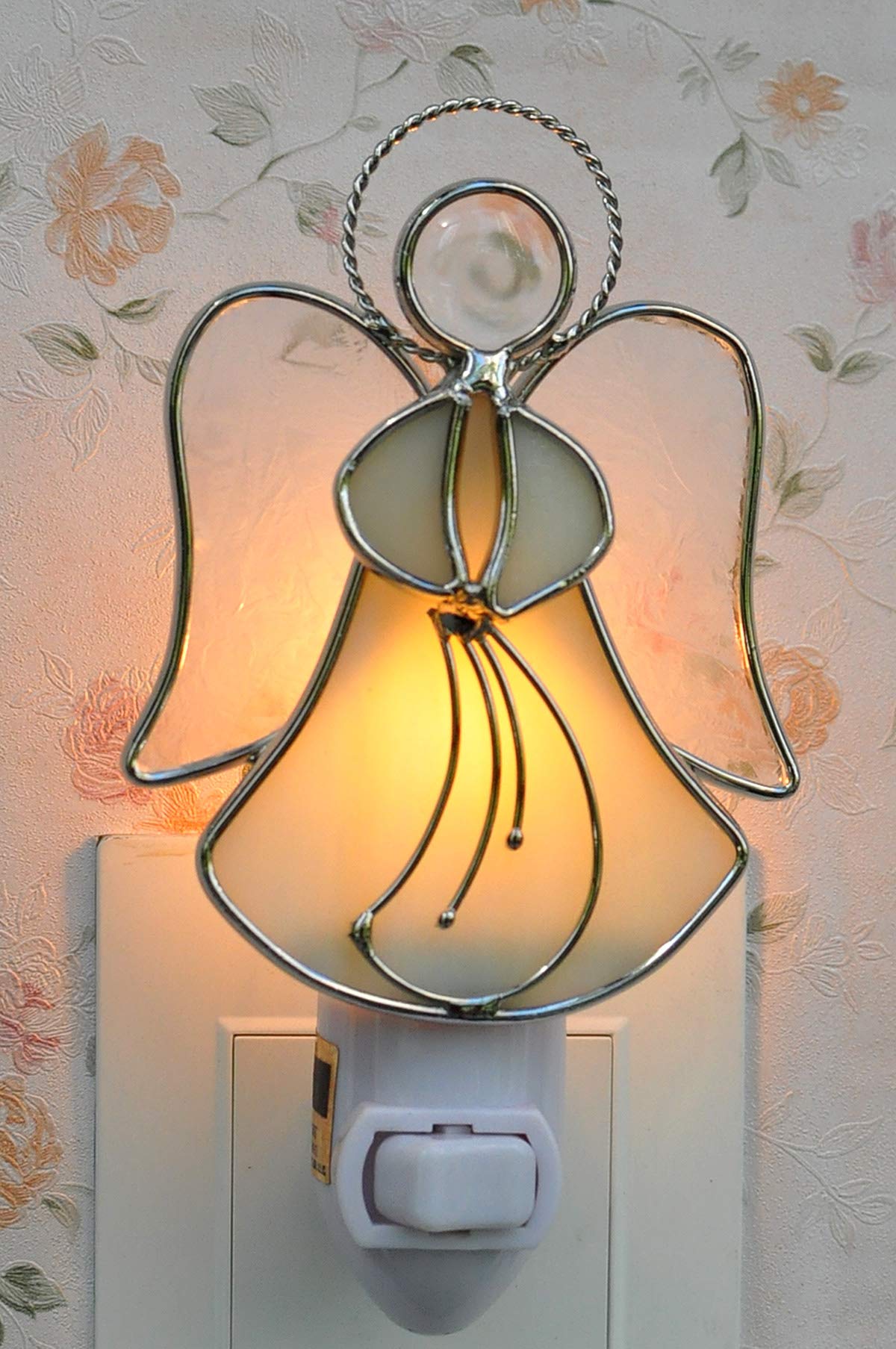 Stained Glass Angel Night Light - Plug-in Wall Nightlight for Hallway, Bedroom & Bathroom - Nature Inspired Home Decor - Perfect for Nursery, Kids Room & Gift Giving