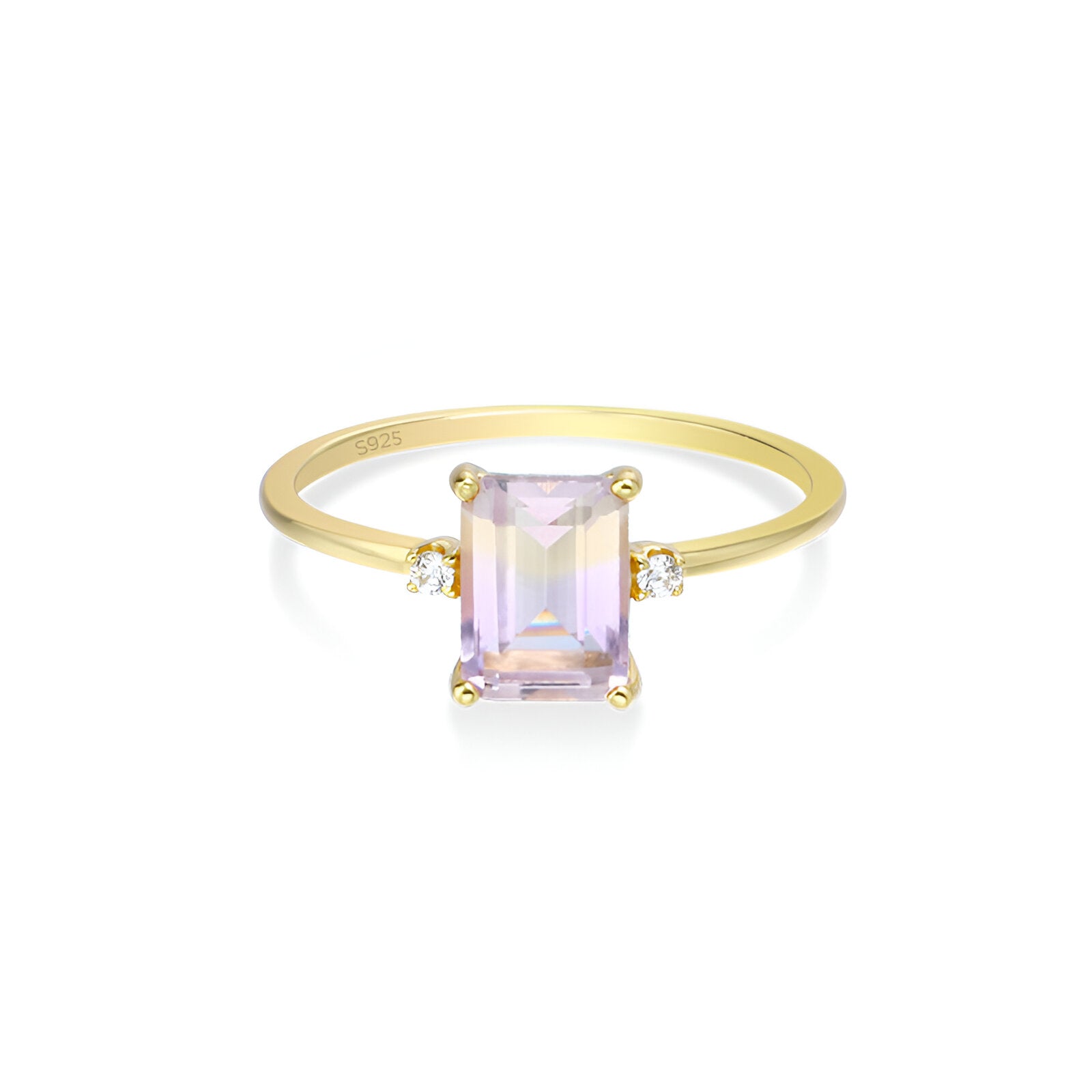 Ametrine Baguette Three Stone Ring - February Birthstone Jewelry in Sterling Silver TB925 | Perfect for Birthdays, Anniversaries & Special Occasions