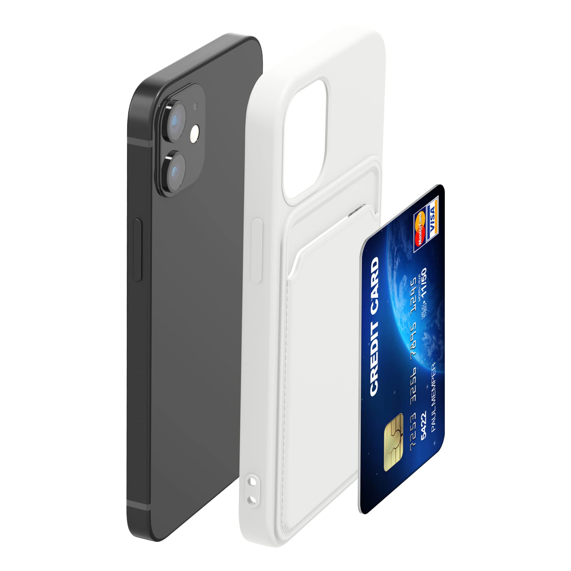 kwmobile Shockproof TPU Phone Case Compatible with Apple iPhone 12 Mini - Slim Protective Cover with Credit Card Holder (White) - Perfect for Everyday Use, Travel & Business Meetings