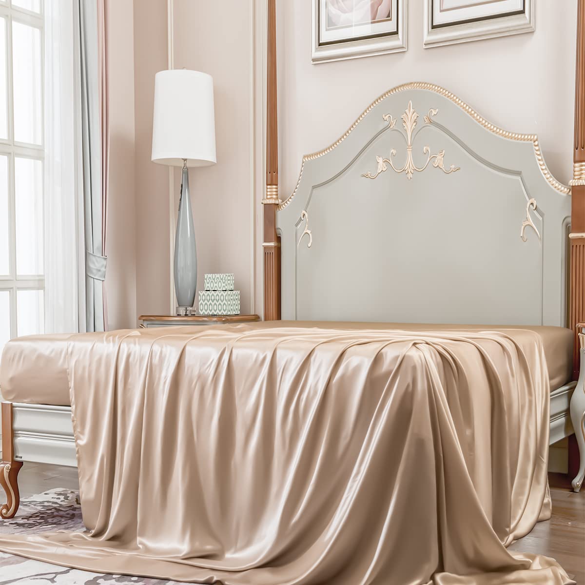 Premium 100% Mulberry Silk Flat Sheet - 23 Momme Grade 6A for Sensitive Skin | Hypoallergenic & Cooling Bed Sheet (Champagne, Twin/Twin XL) | Perfect for Hot Sleepers & Luxury Bedroom Decor