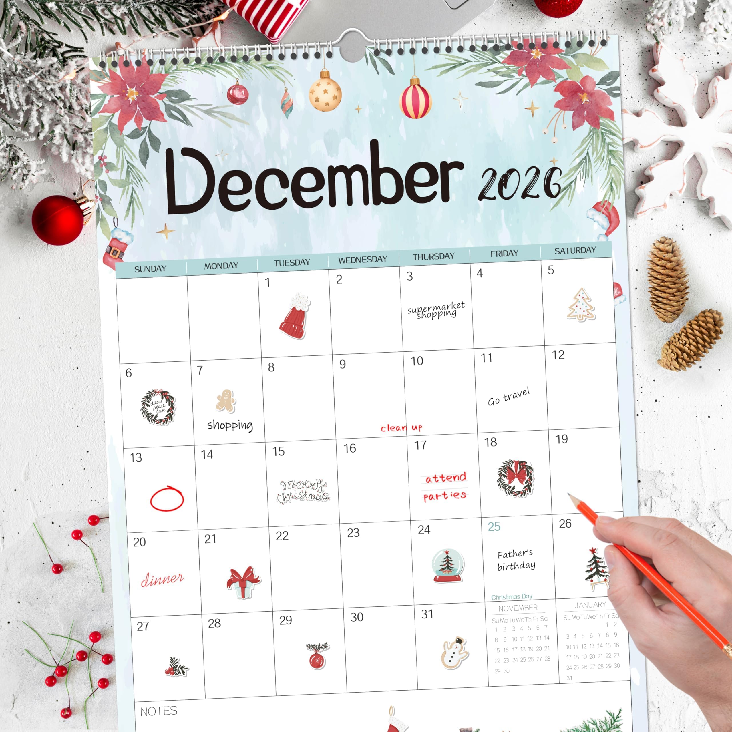 GuassLee 2025-2026 Wall Calendar - 19 Month Vertical Planner (June 2025 to December 2026) | 17