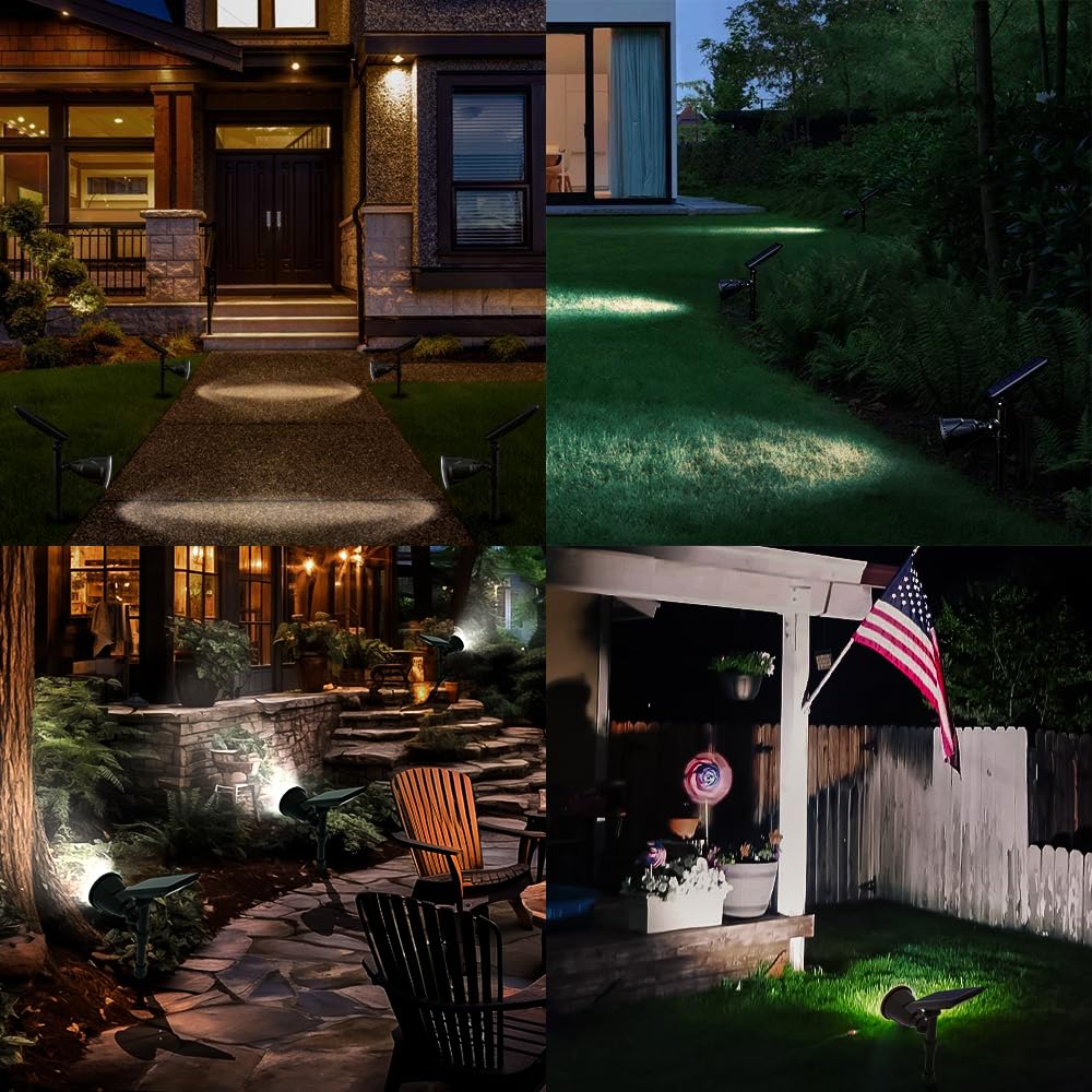 Upgraded DBF Solar Outdoor Lights - 18 LED Waterproof Solar Landscape Spotlights with Auto On/Off - Cool White (Pack of 4) - Perfect for Garden, Yard, Pathway, Pool Area & Patio Lighting