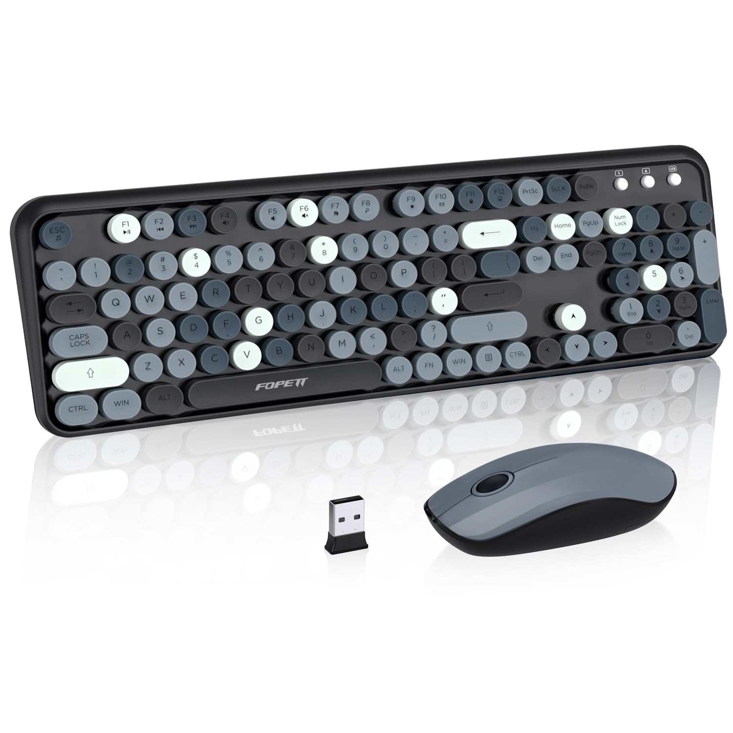 Vintage Style Wireless Keyboard and Mouse Combo - 2.4Ghz Stable Connection, Round Key Design for PC, Laptop, Desktop - Grey Retro Set | Perfect for Home Office, Gaming, and Typing Enthusiasts