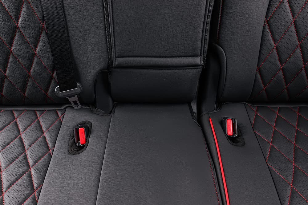 Premium Leather Car Seat Covers for Toyota Highlander 2014-2019 - Custom Fit 2nd Row 40/60 Split Truck Seat Covers Full Set (Black with Red Trim) - Durable Protection for Daily Commute & Road Trips