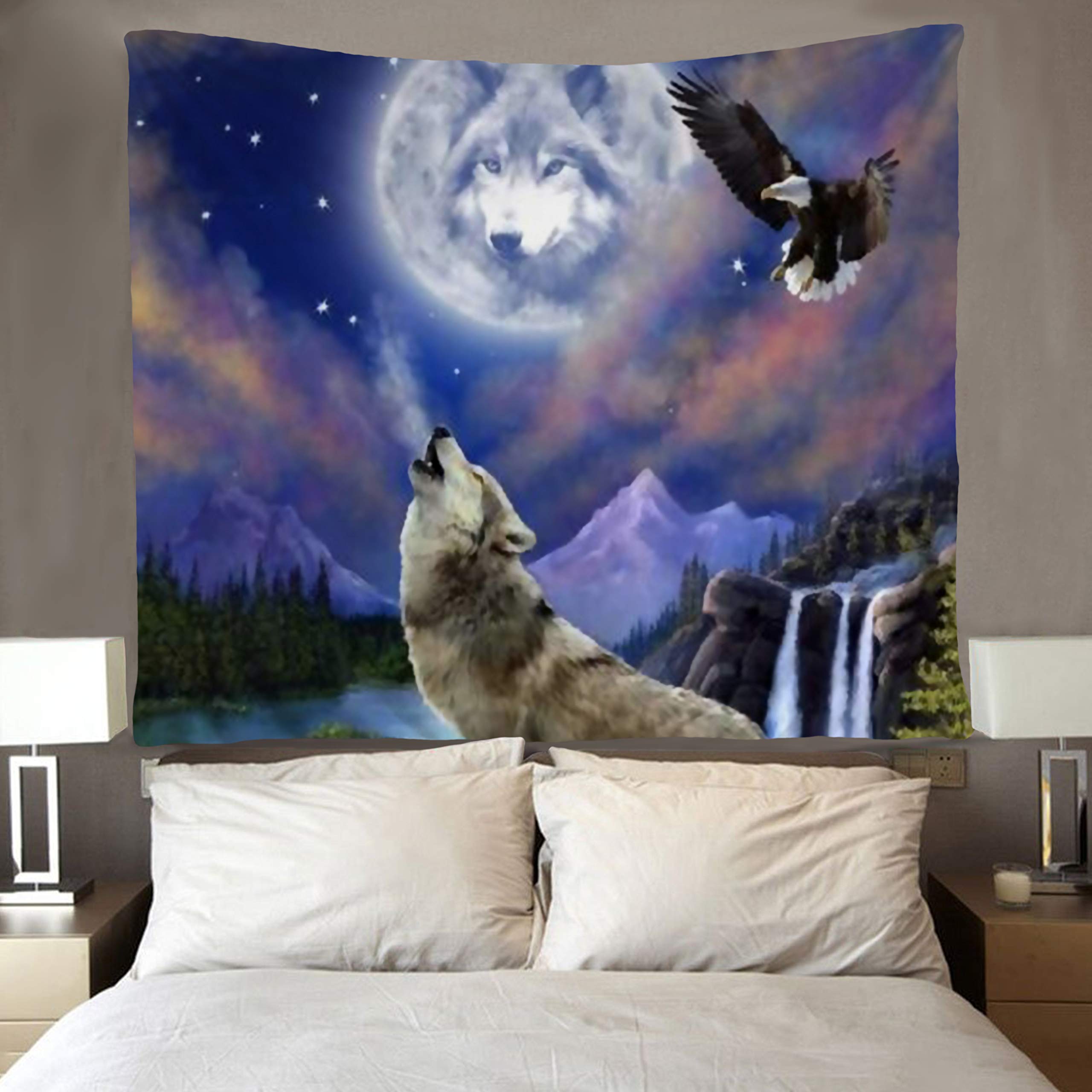 Nextchange Wolf and Eagle Tapestry Wall Hanging - 59.1x59.1 Inch Bohemian Decor for Living Room, Bedroom, Dorm - Nature Inspired Home Decor for Wall Art, Meditation Space & Festival Backdrop