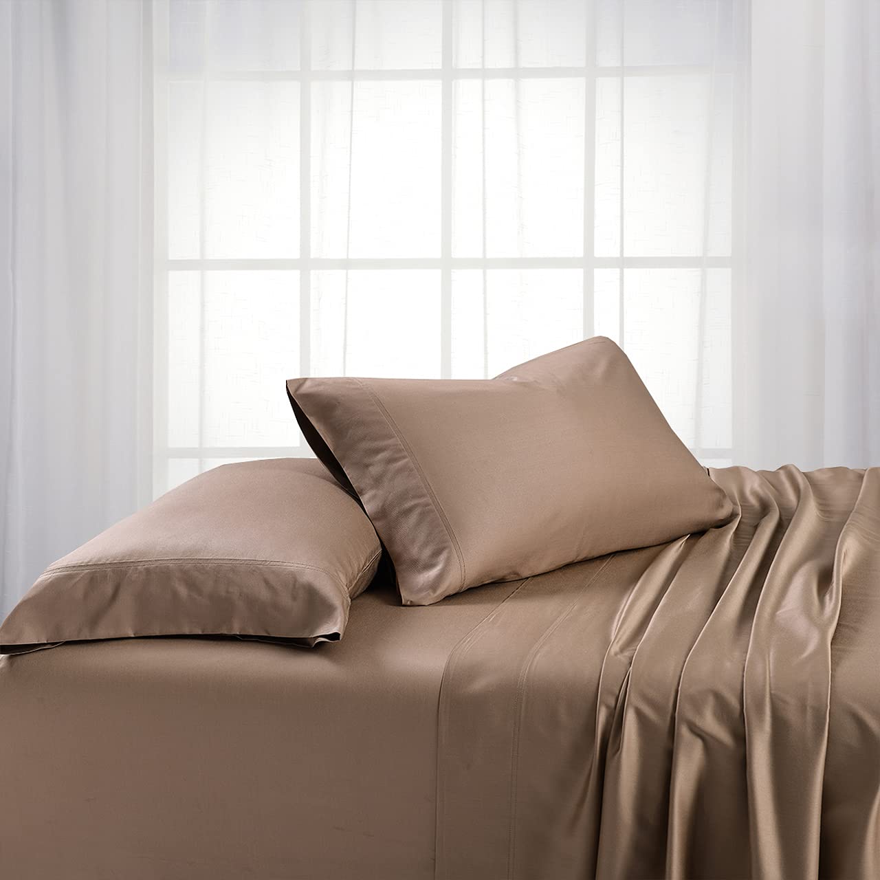 Royal Hotel Luxury Bamboo Viscose Pillowcase Set - 600 Thread Count Silky Soft Standard Size (2PC, Taupe) for Bedroom Comfort & Hotel-Style Elegance