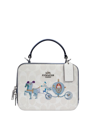 Coach Disney X Coach Box Crossbody Bag in Signature Canvas with Cinderella Print - Stylish Mini Purse for Women, Perfect for Parties, Date Nights & Disney Vacations