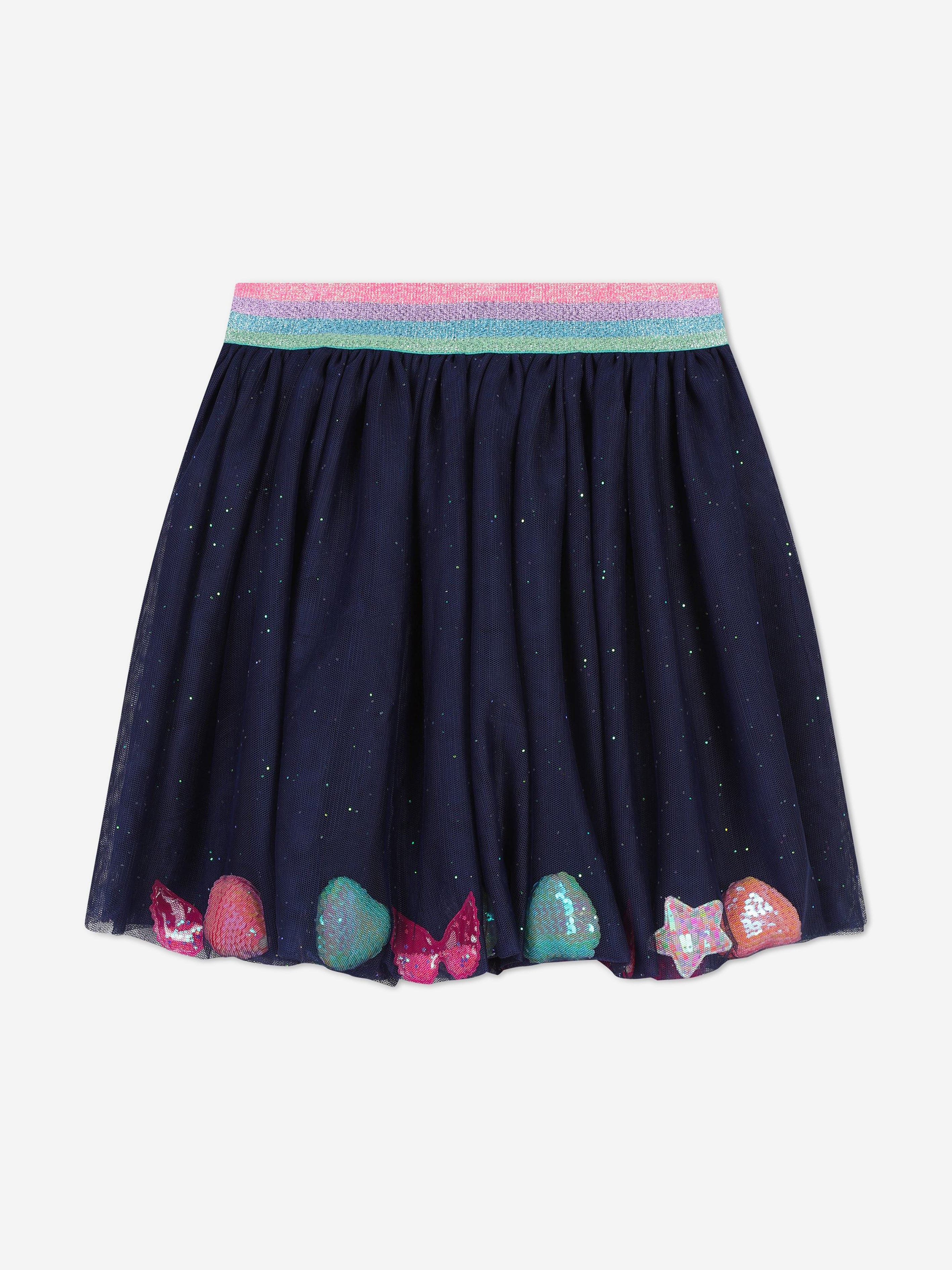 Billieblush Girls Navy Glitter Mesh Skirt - Sparkly Party Dress for Kids, Birthday, Dance Recital & Special Occasions