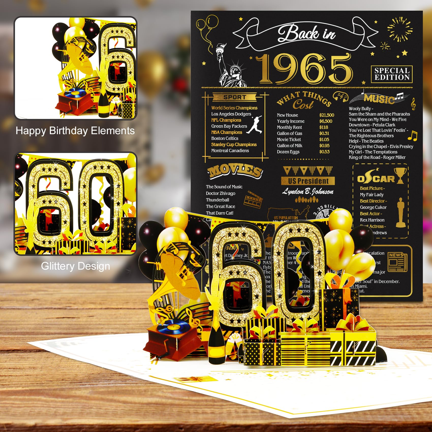 3D Pop Up 60th Birthday Card for Men & Women - Funny 1965 Themed 60 Year Old Birthday Gift for Him Her - Perfect for Anniversary Celebrations, Retirement Parties & Milestone Decorations