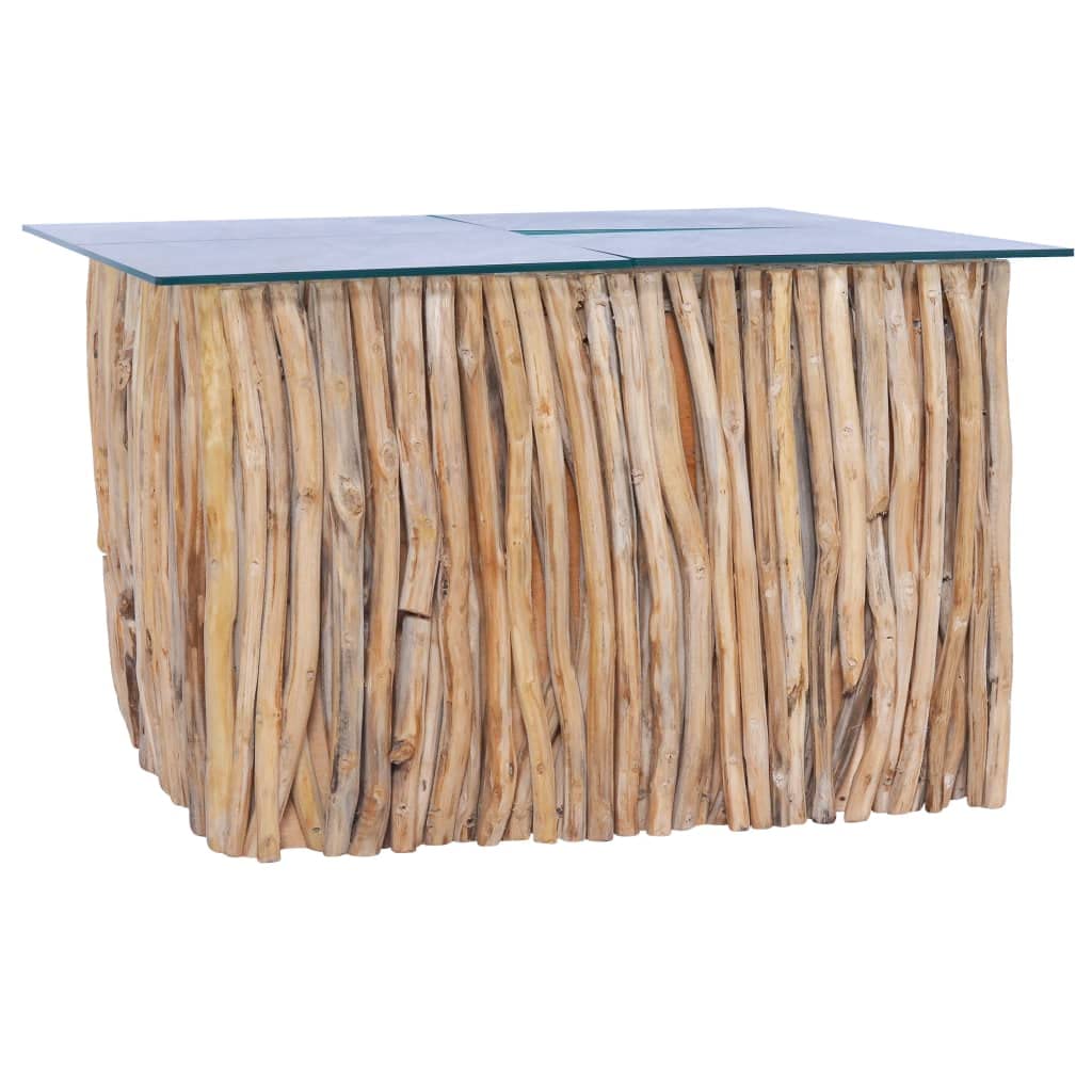 Modern Teak Wood Coffee Table with Tempered Glass Top - 26