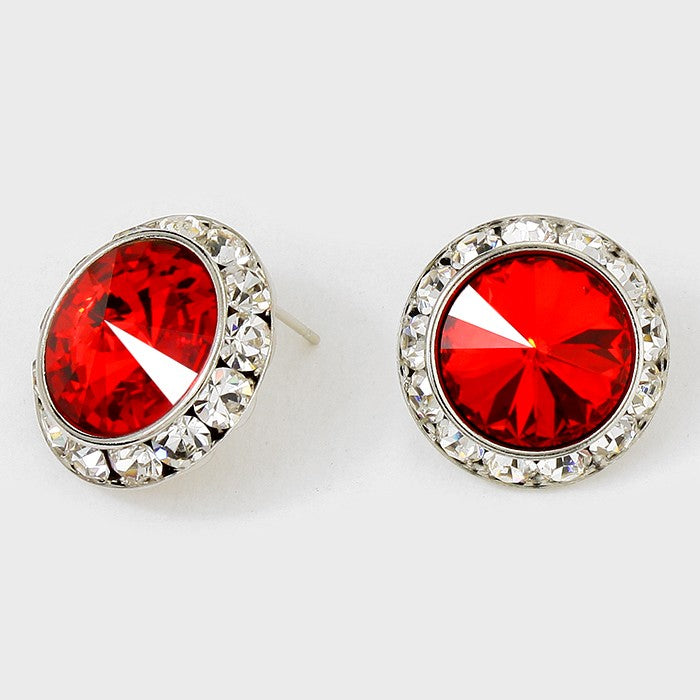 Austrian Red Crystal Round Stud Earrings - 7/8 Inch (22mm) Elegant Hypoallergenic Earrings for Women | Perfect for Parties, Weddings & Everyday Wear