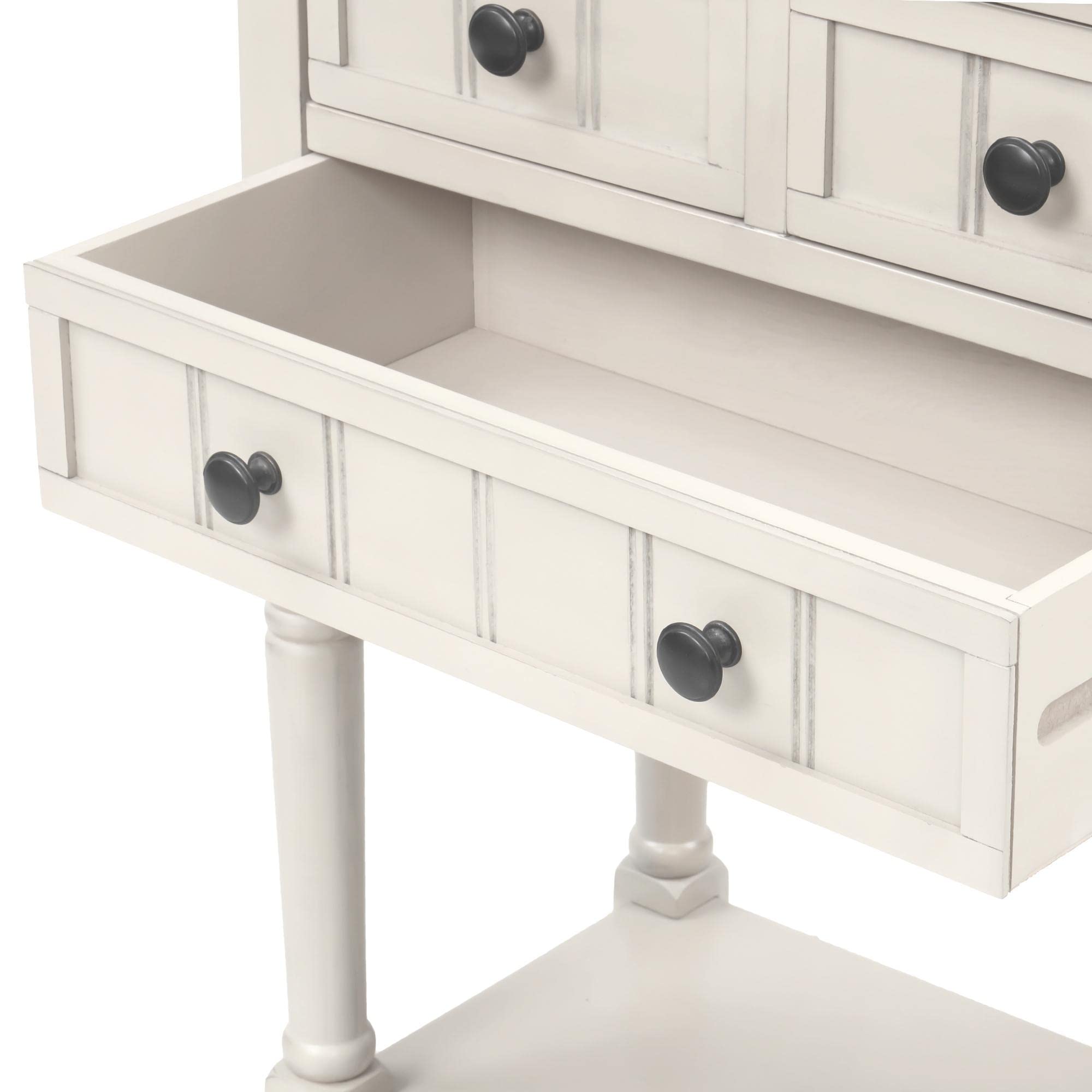 JINS&VICO Ivory Console Table with 3 Drawers & Bottom Shelf - Entryway Sofa Table, Sideboard for Living Room & Dining Room - Perfect for Hallway Storage & Home Decor