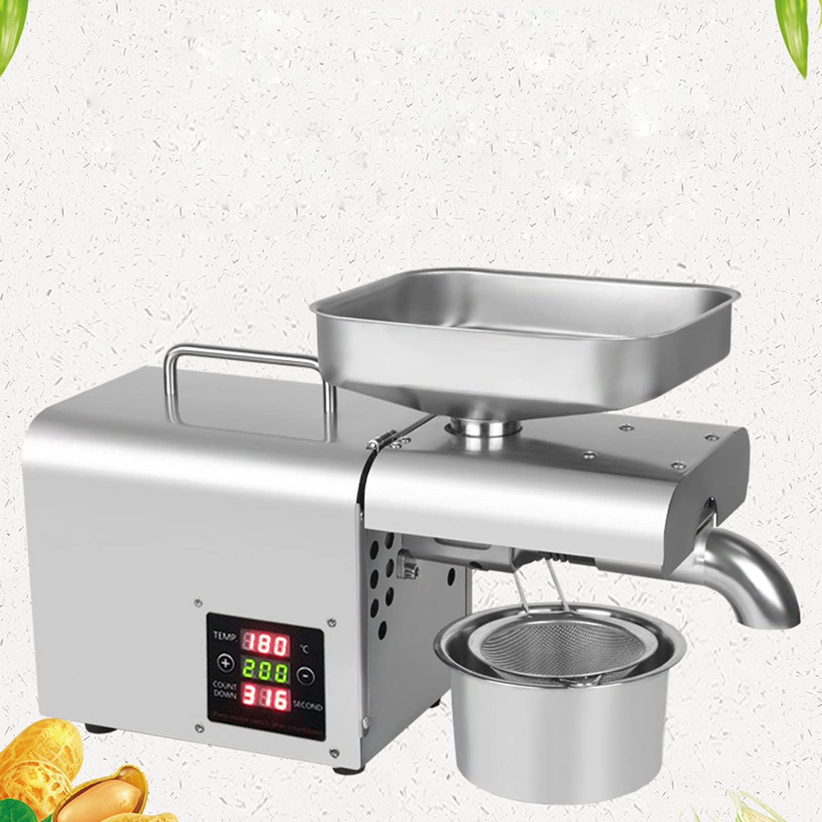 Automatic Oil Press Machine for Home & Commercial Use - Digital Temperature Control, 110V 610W - Perfect for Extracting Nuts, Seeds & Healthy Oils (Great for Kitchen, Restaurant & Small Business)