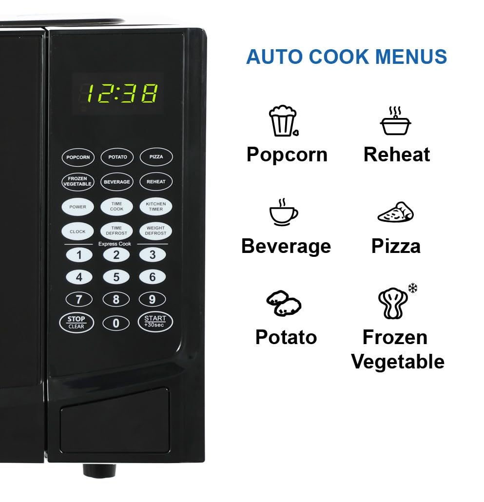 Emerson MW9255B 0.9 Cu ft Countertop Microwave Oven - 900W, 6 Pre-Programmed Settings, Removable Glass Turntable, Child Safety Lock, Black - Perfect for Small Kitchens, Dorms, and Office Break Rooms