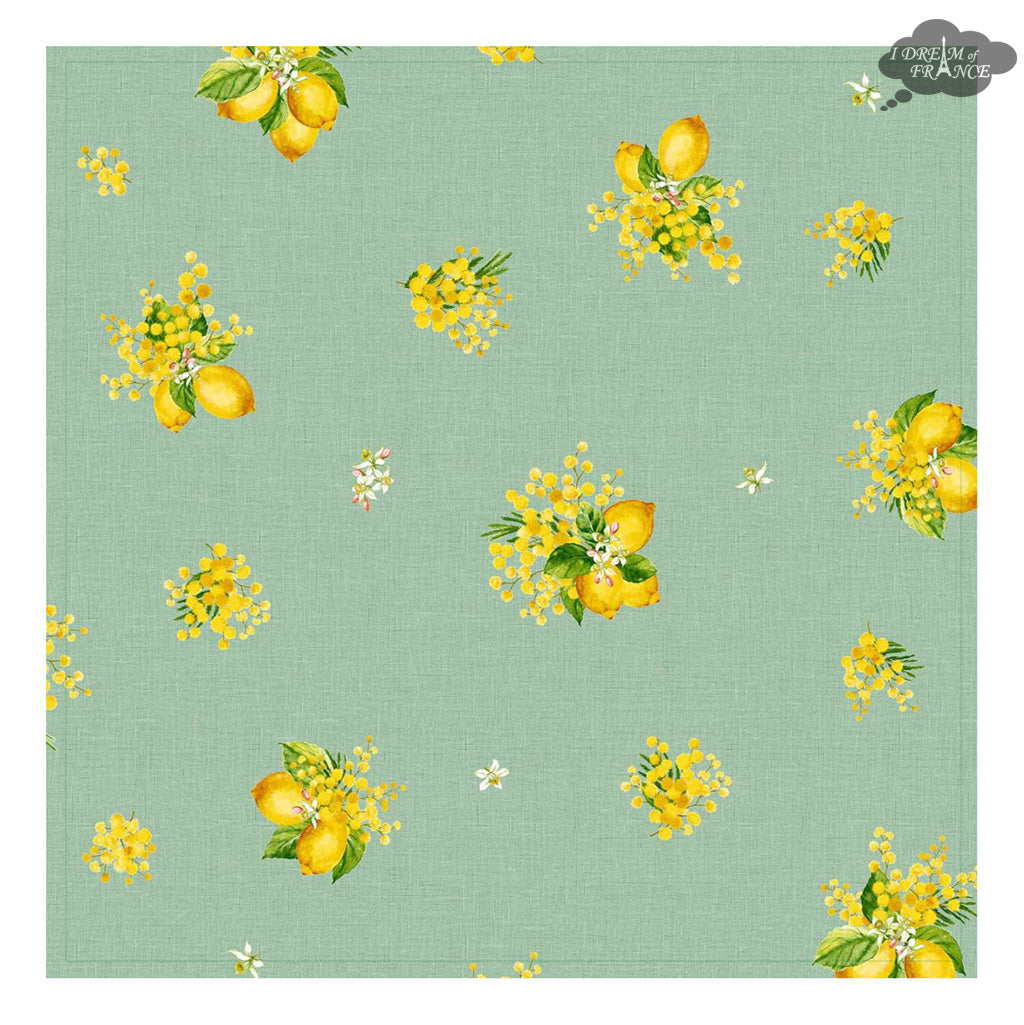 Label France Lemon & Mimosa Green Provence 100% Cotton Napkins Set - French Country Style Table Linens for Dining, Kitchen, and Party Decor