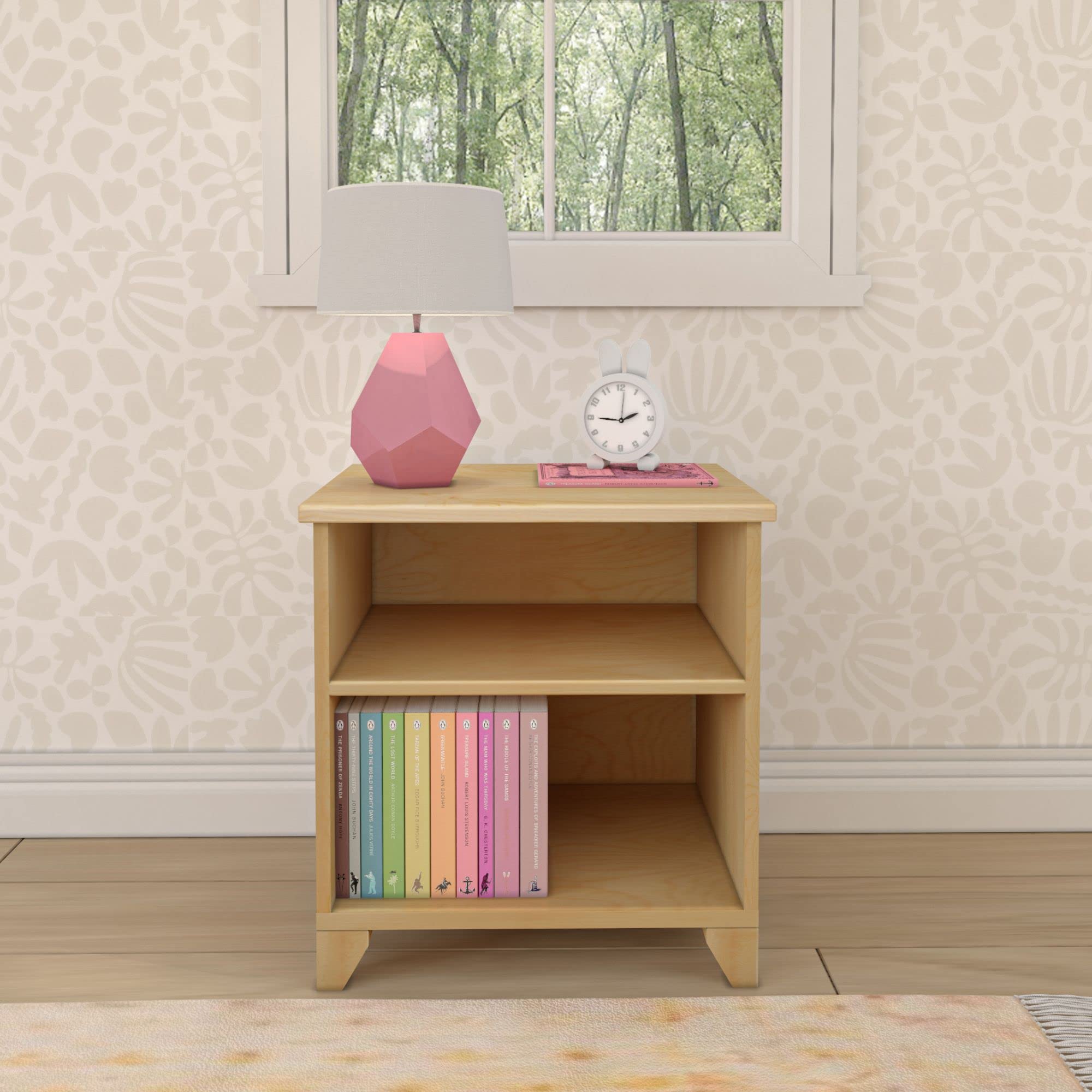 Max & Lily Classic Wood Nightstand with Shelves - Natural Wood Kids Bedside Table, Small End Table for Bedroom - Perfect for Kids' Rooms, Nursery, or Guest Bedroom Storage