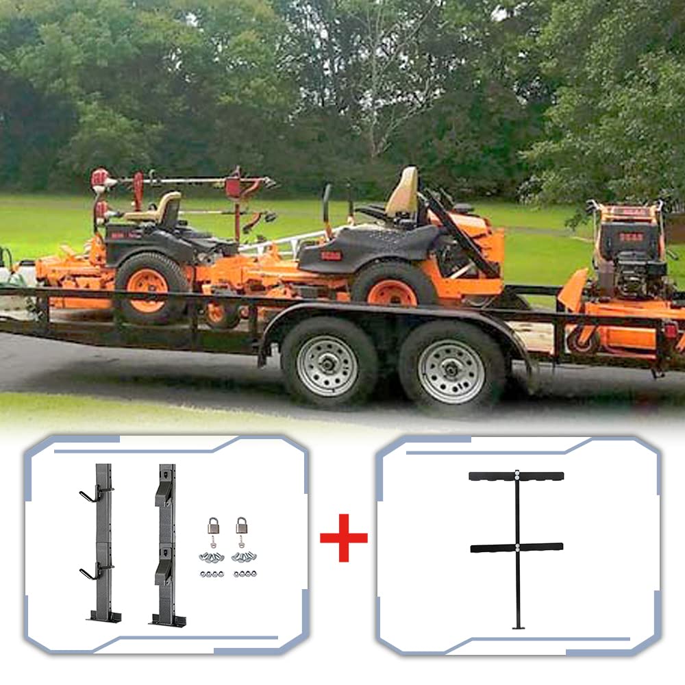 ELITEWILL 2-Position Lockable Weed Eater Trimmer Rack & 6-Hole Tool Organizer for Open Landscape Trailer Truck - Heavy Duty Storage for Lawn Care Equipment & Gardening Tools