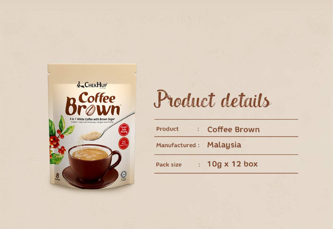 Chek Hup 3-in-1 White Coffee with Brown Sugar - 8 Sachets (12 Pack) - Premium Instant Coffee Mix for Home, Office & Travel - Rich Aroma & Smooth Taste