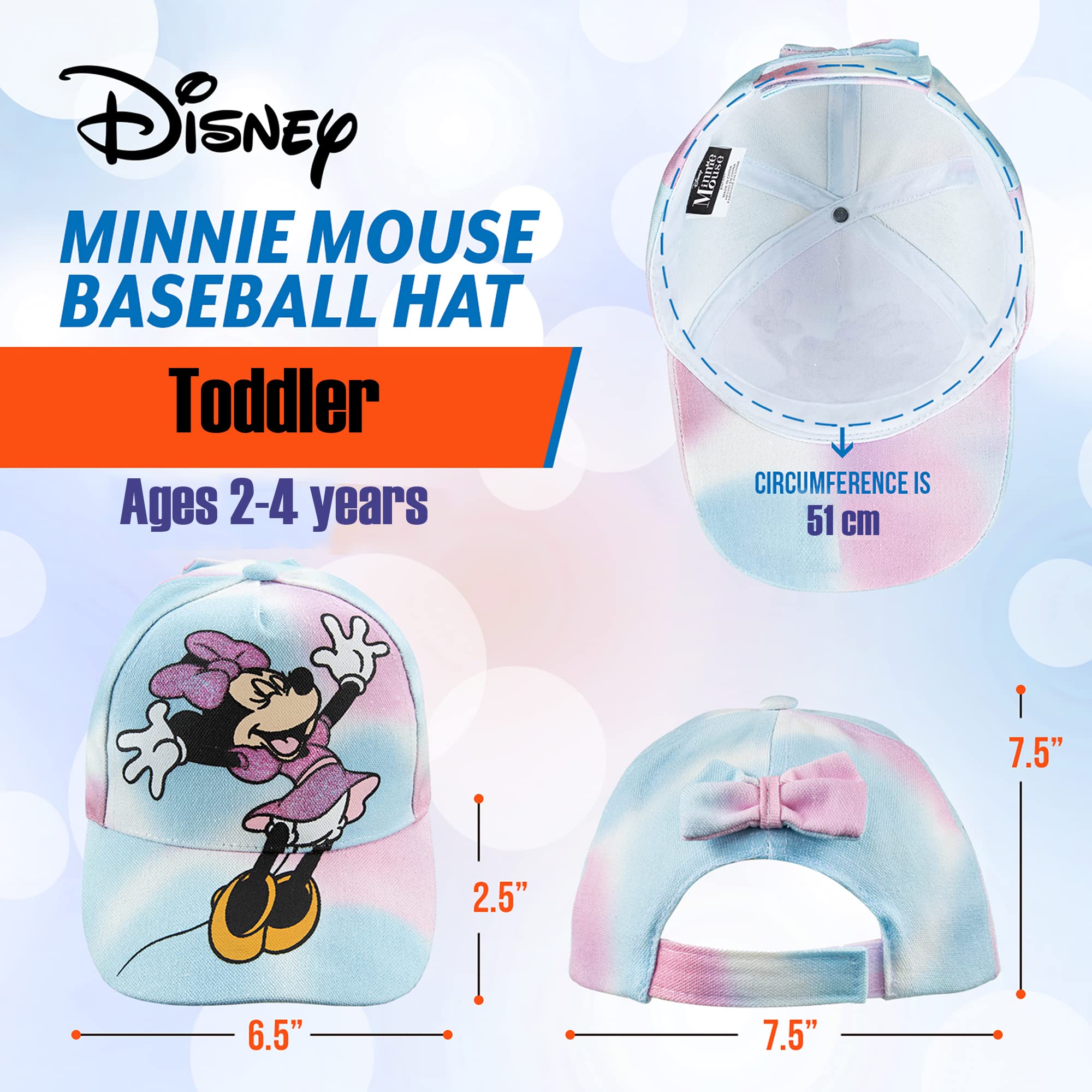 Disney Minnie Mouse Baseball Cap for Girls - Cute Adjustable Kids Hat for Outdoor Play, School, and Disney Theme Parties