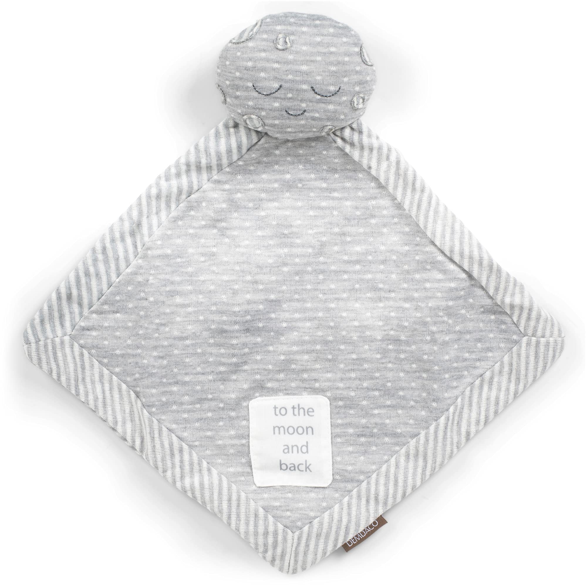 DEMDACO Soft Heather Grey Moon Plush Blanket - 14 Inch Polyester Stuffed Animal & Security Blanket for Kids | Perfect for Nap Time, Bedtime, and Comfort