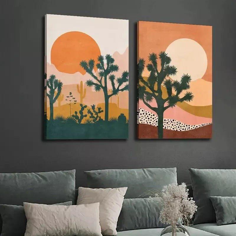 2pcs Joshua Trees Under The Setting Desert Sun Canvas Wall Art - 50x75cm Framed High Quality Print | 100% Australian Made | Ready to Hang | Perfect for Living Room, Bedroom & Office Decor