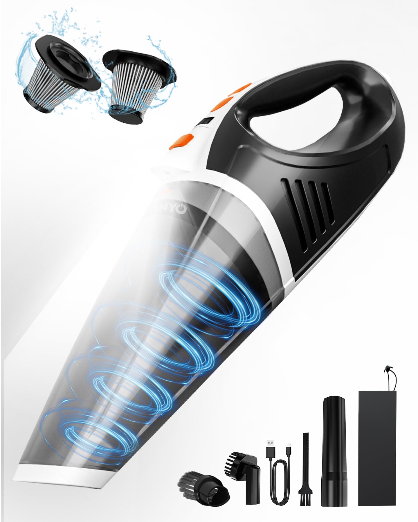 TANYO Cordless Handheld Vacuum Cleaner - 15KPA Strong Suction, Rechargeable, 5-in-1 Brushless Motor with LED Light, 120W Portable Car Vacuum for Pet Hair, Dust, Home, Office & Auto Detailing | Perfect for Car Seats, Upholstery, Stairs and Quick Cleanups