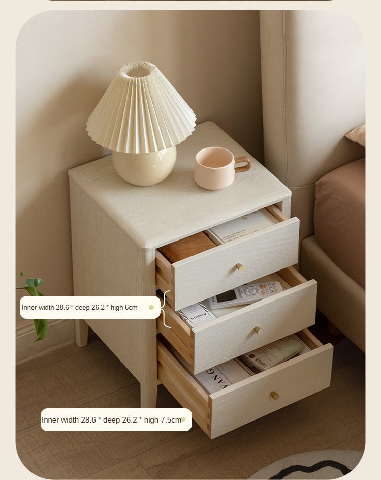 Solid Oak Wood Nightstand - Cream Finish, Modern Bedside Table for Bedroom, Living Room, or Nursery Furniture