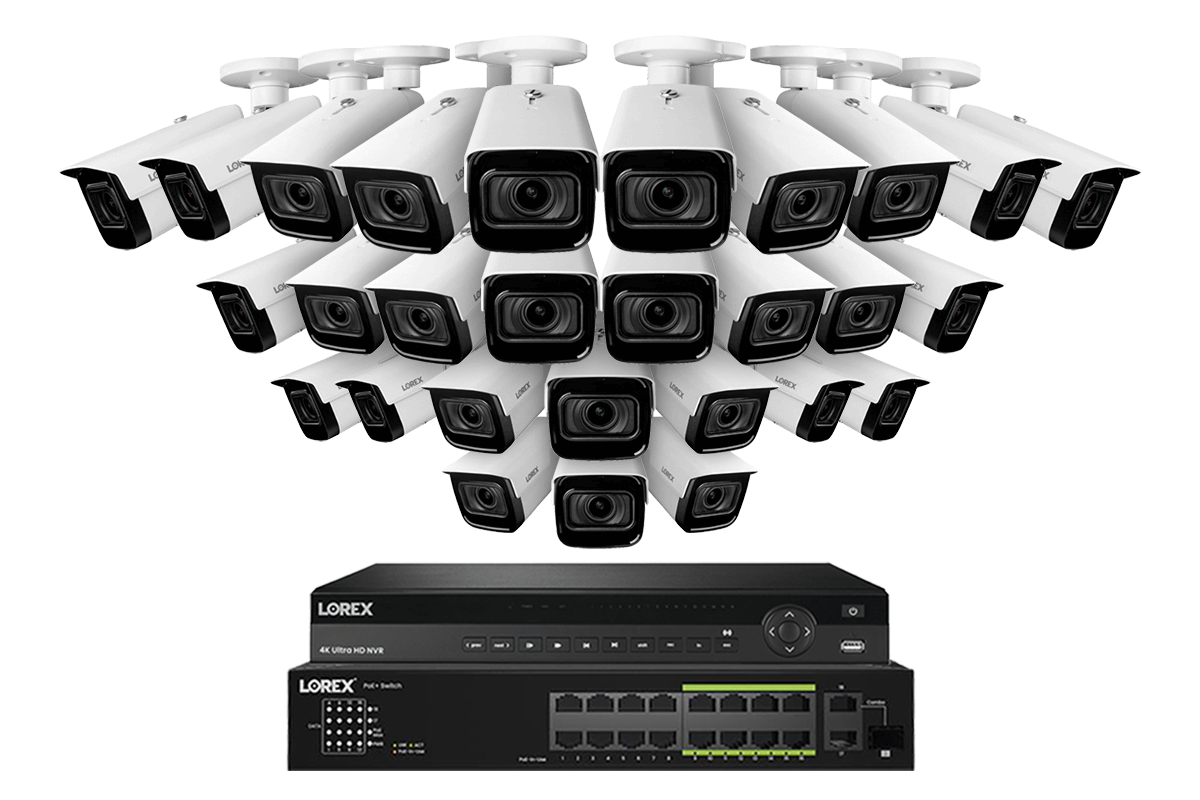 Lorex 4K 8TB Wired NVR Security System with 32 Camera Capacity & Nocturnal 3 Smart IP Bullet Cameras - Motorized Varifocal Lens, 30FPS Recording for Home & Business Surveillance