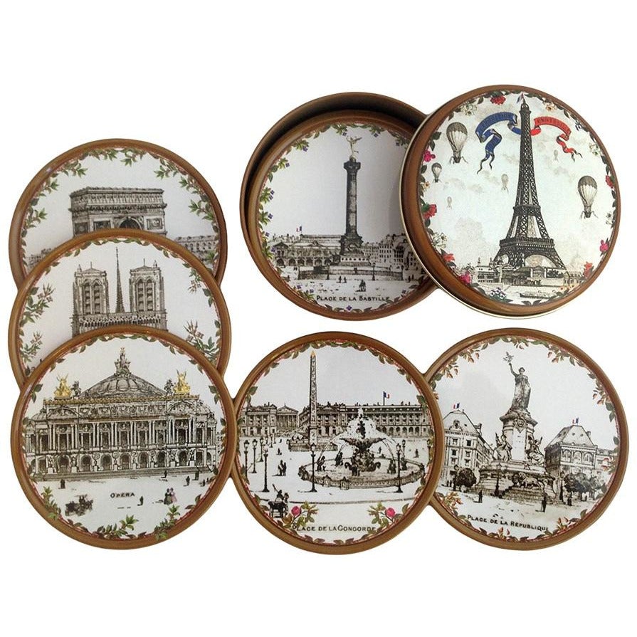 Paris Scenes Coaster Set - 6-Piece Elegant French Landmark Drink Coasters | Perfect for Home Decor, Coffee Table, Bar & Party Use