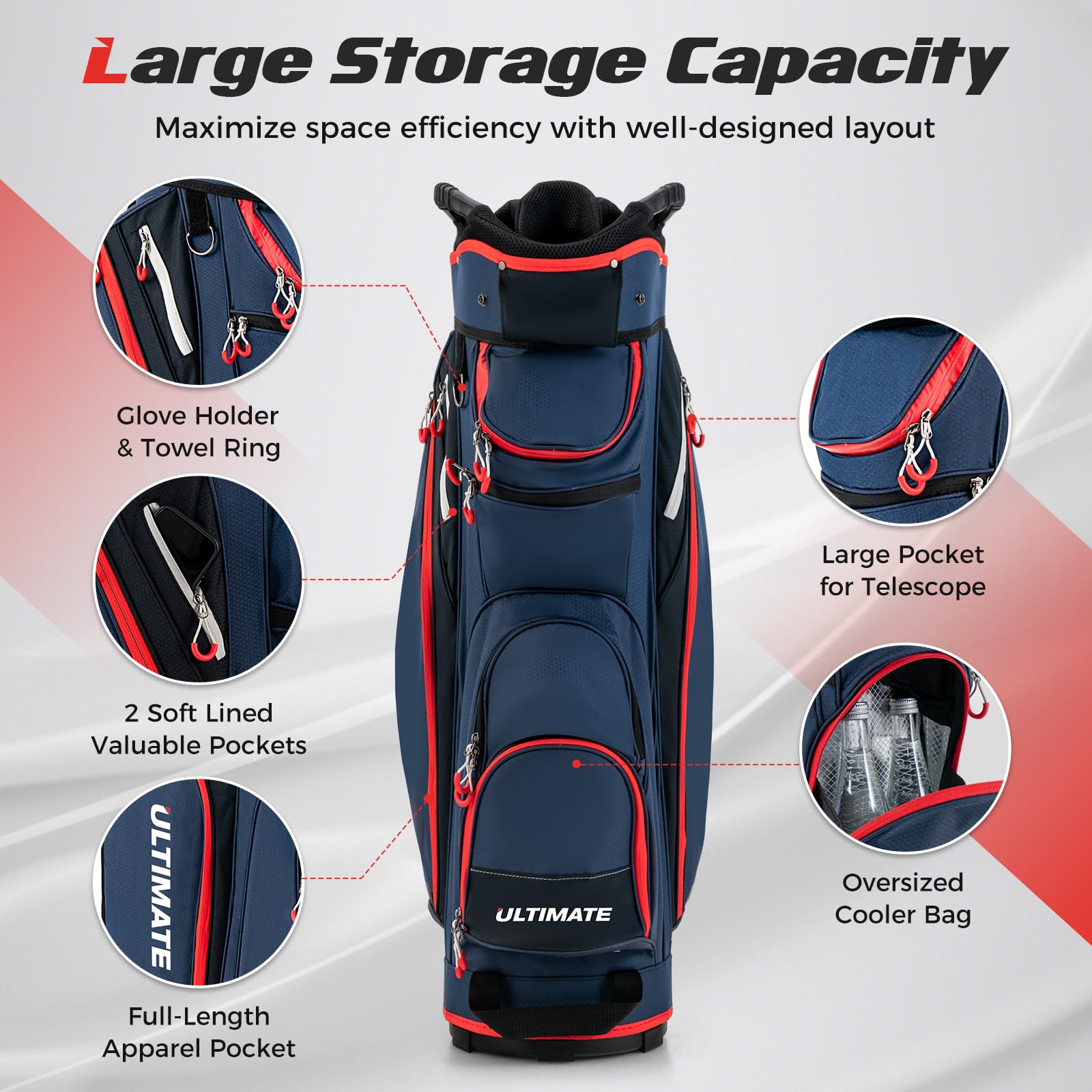 **Goplus 14-Way Divider Golf Cart Bag – Lightweight & Portable Golf Club Organizer with 8 Zippered Pockets, Cooler Bag, Rain Hood & Shoulder Strap – Ideal for Men & Women Golfers – Perfect for Tournaments, Driving Range & Weekend Golf Outings**