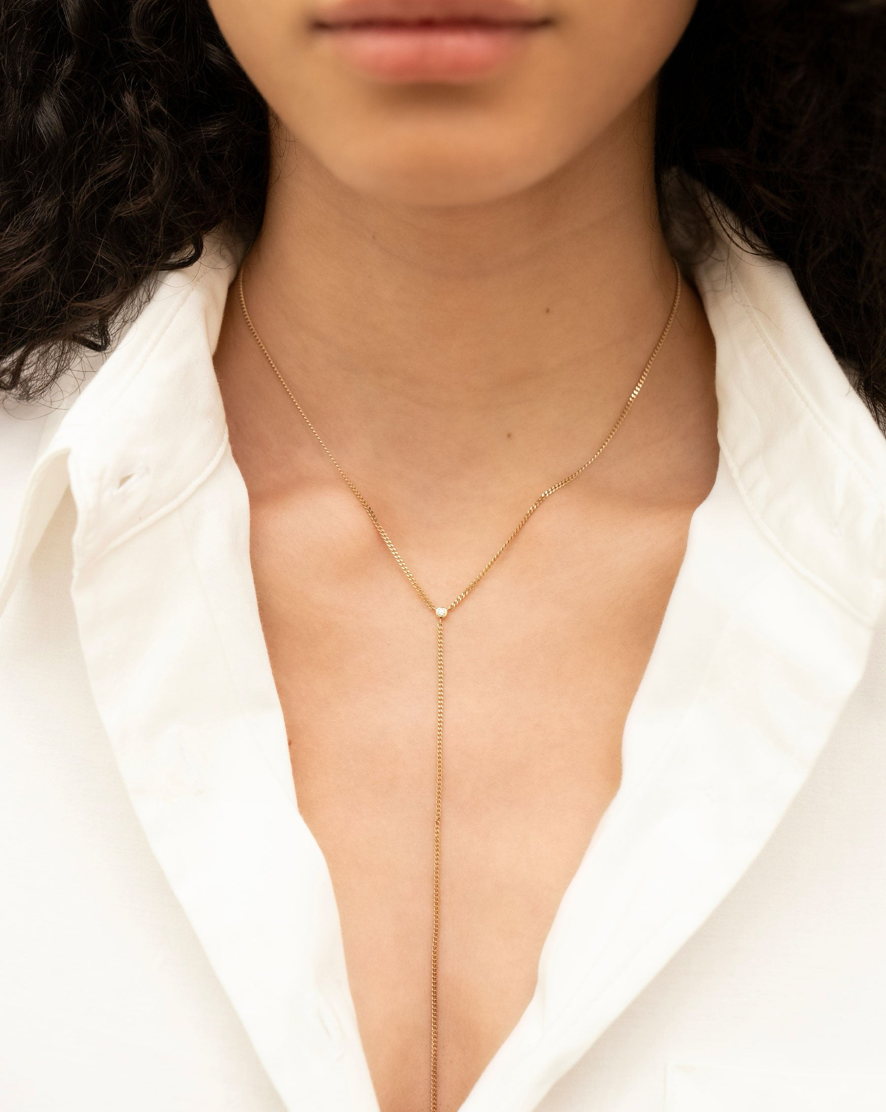 Diamond Cut Curb Chain Lariat Necklace - 18K Gold Plated Women's Layering Jewelry for Everyday Wear & Special Occasions