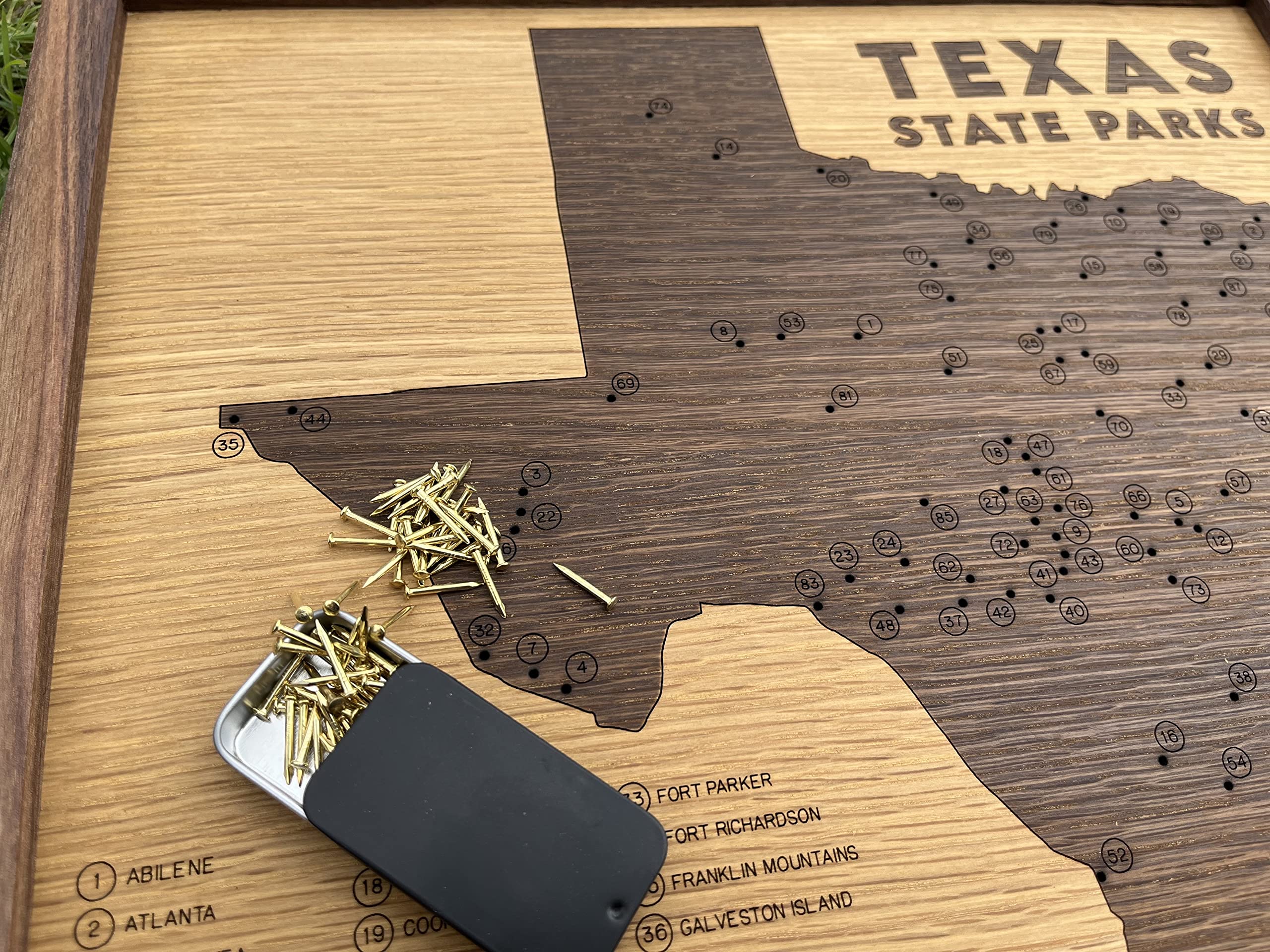 Texas State Parks Push Pin Map - Framed Wooden Travel Tracker for Texas Parks & Wildlife System with Brass Pins - Perfect for Road Trips, Camping Gifts & Adventure Decor