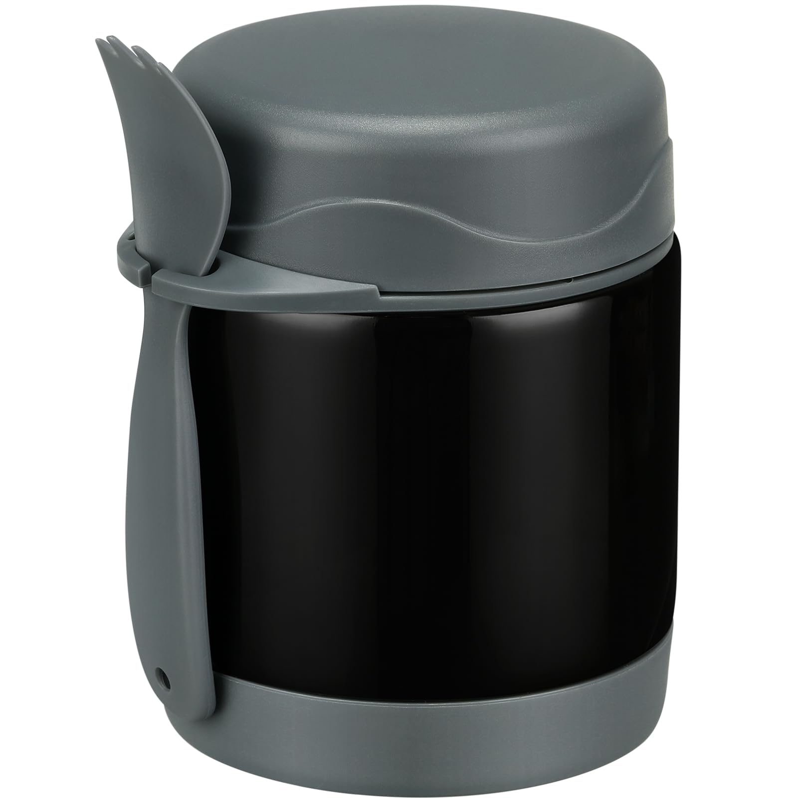 **10oz Insulated Stainless Steel Kids Lunch Thermos with Spoon - Leak-Proof Wide Mouth Hot Food Container for School, Travel & Picnics - Keeps Soup & Meals Warm (Black)**