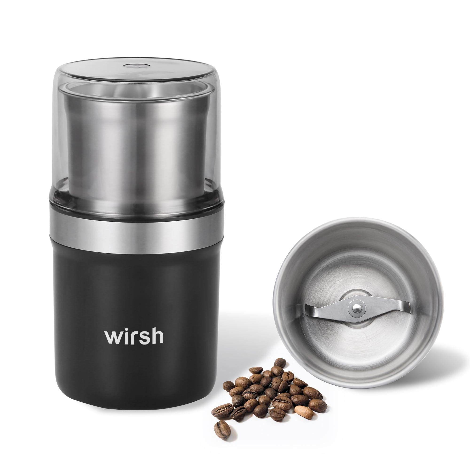 Electric Herb & Spice Grinder - 200W Motor with 5.3oz Stainless Steel Bowl for Coffee Beans, Nuts, Grains - One-Touch Operation & Pollen Catcher - Perfect for Kitchen, Camping & Travel Use