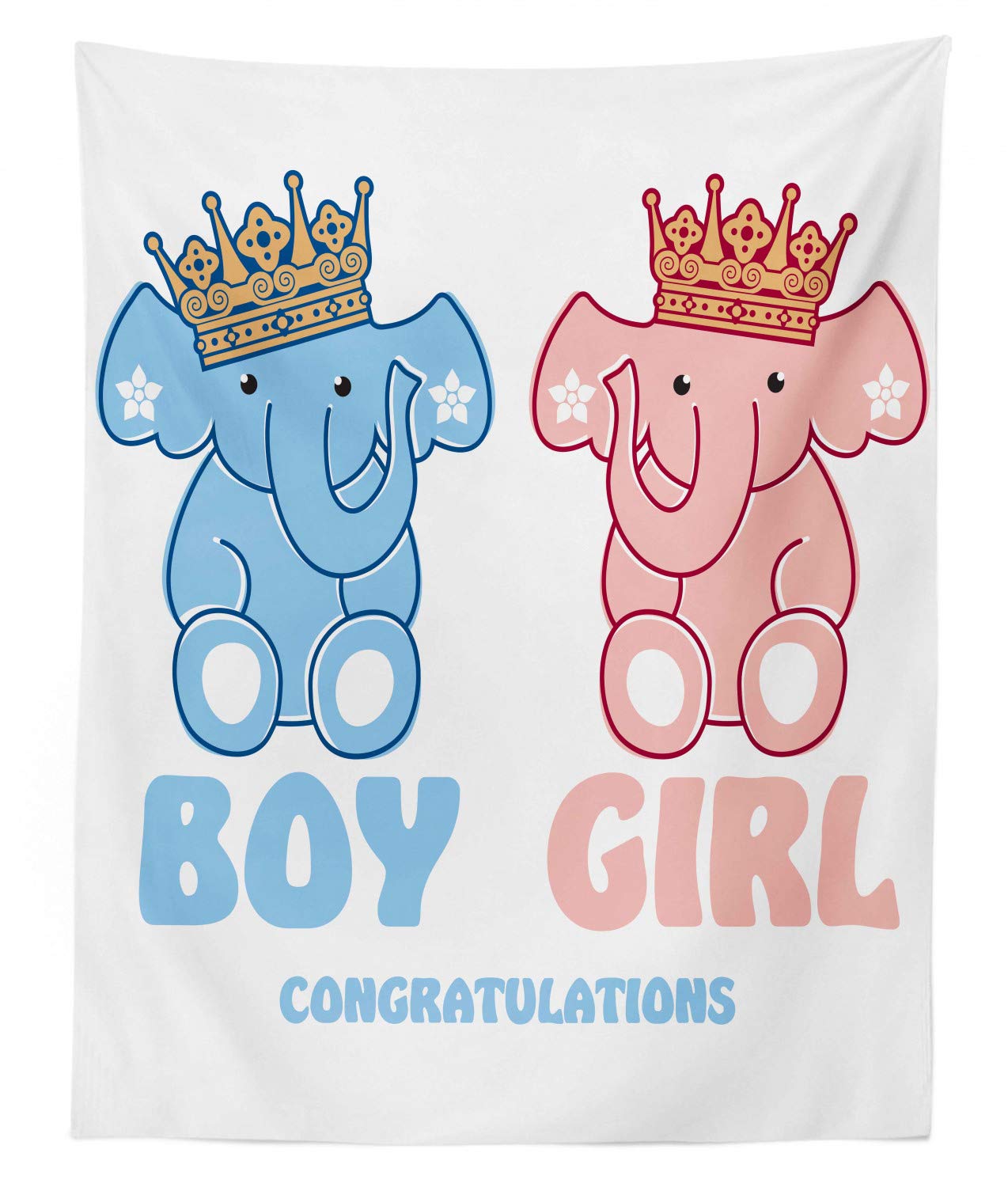 Ambesonne Gender Reveal Tapestry - Twin Size Baby Shower Decor with Crowned Elephant Design (68