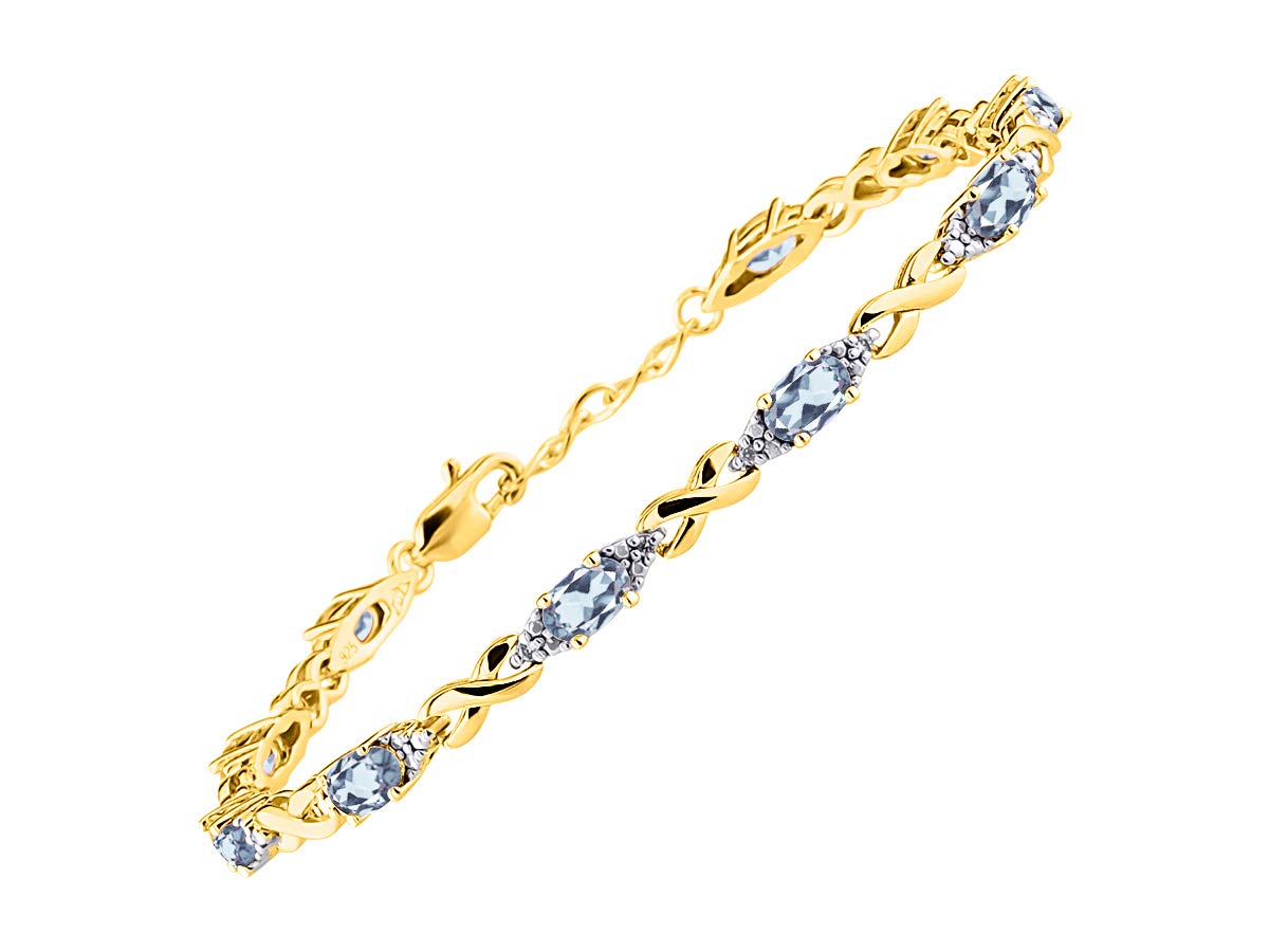 RYLOS Women's Yellow Gold Plated XO Hugs & Kisses Tennis Bracelet with Gemstones & Genuine Diamonds - Adjustable 7