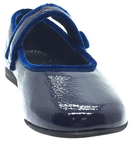 Luccini Girls Navy Patent Crinkle Leather Mary Jane Flats with Trim - Stylish & Comfortable School Shoes for Toddlers & Kids