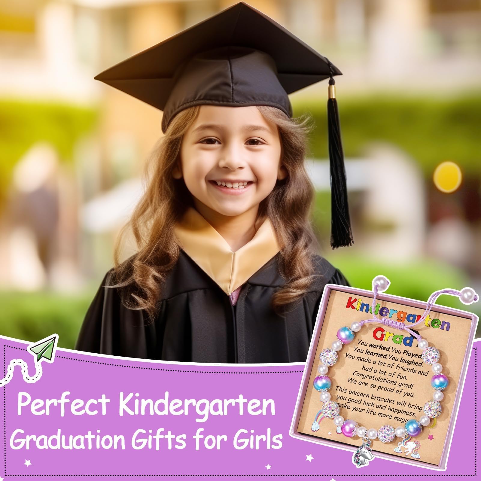 2025 Unicorn Charm Bracelet for Girls - 5th Grade Graduation Gift for Daughter, Granddaughter, Niece - Preschool & Kindergarten Graduation Present with Card & Gift Box - Perfect for School Ceremonies & Special Occasions