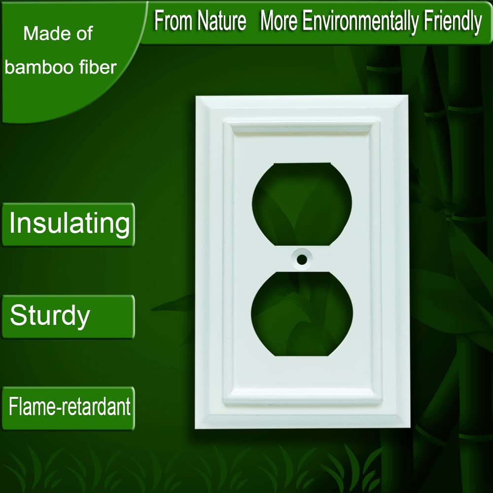 Eco-Friendly Bamboo Fiber Wall Plates - Standard Size 1 Gang Duplex Outlet Covers (4-Pack, White) - Durable Toggle & Decorator Light Switch Plates for Home, Office & Commercial Spaces
