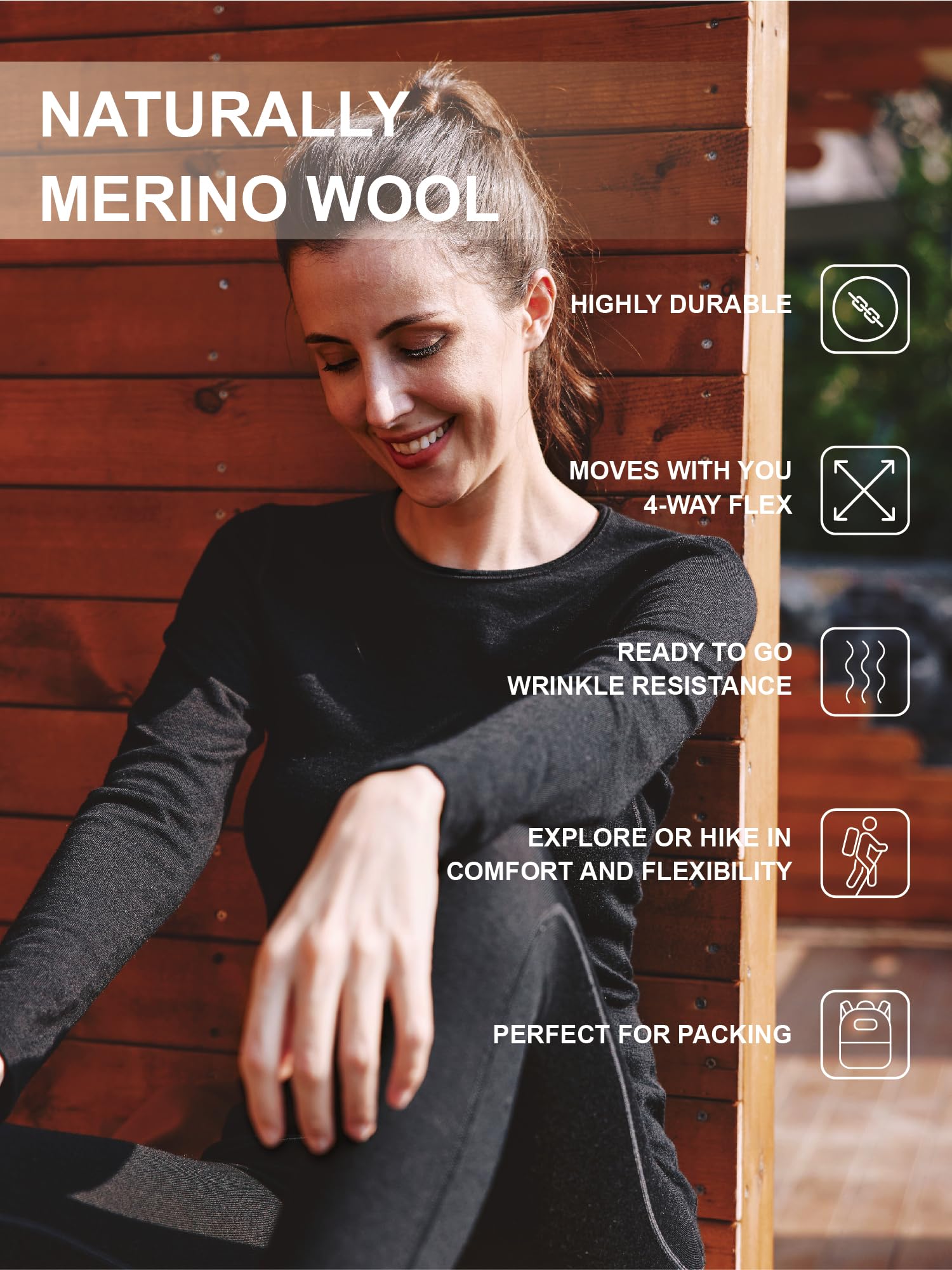 100% Merino Wool Women's Thermal Base Layer Shirt - Long Sleeve Crewneck Undershirt for Hiking, Skiing & Outdoor Activities | Warm Winter Layering for Travel & Cold Weather