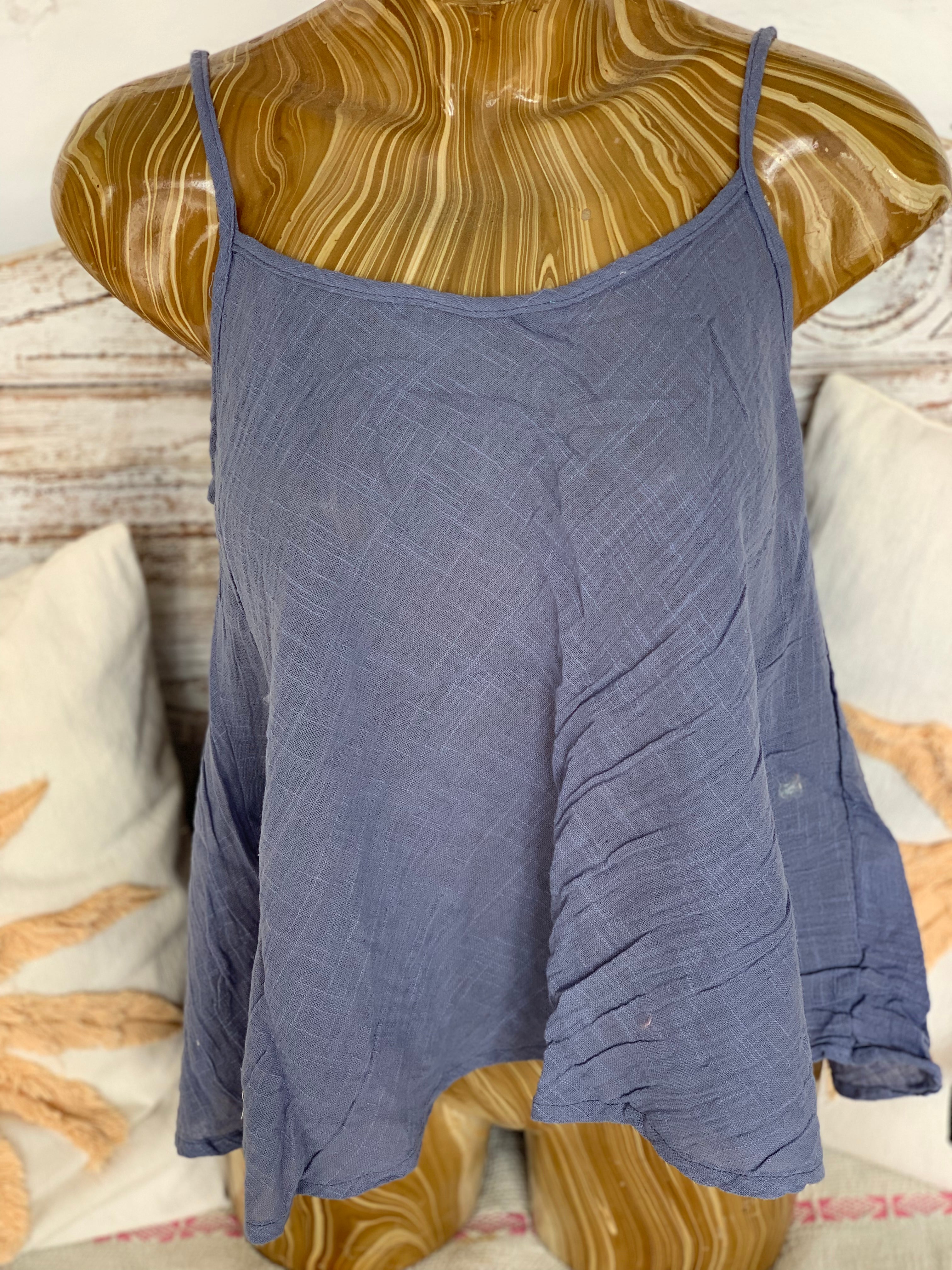Boho Linen Butterfly Top in Ocean Blue - Flowy Summer Blouse for Beach, Vacation & Casual Outfits